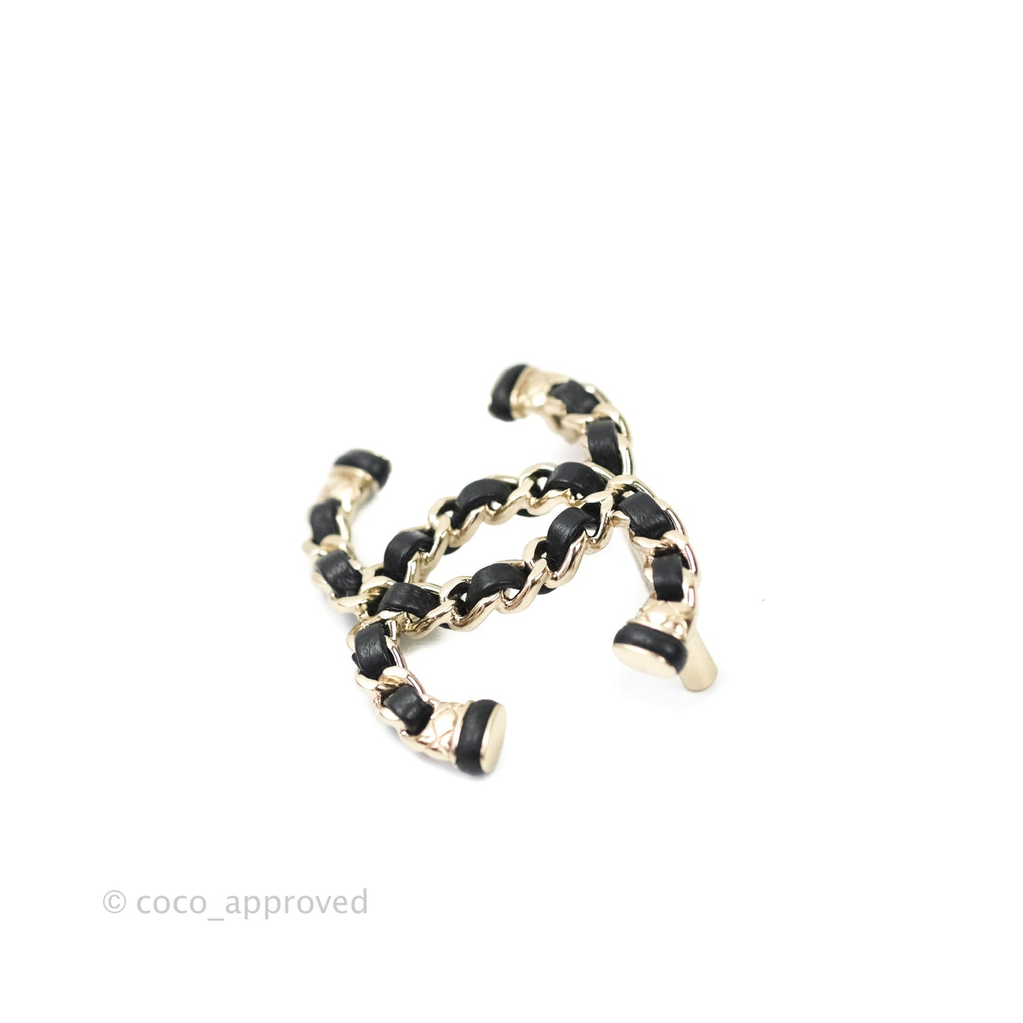 Chanel CC Black Lambskin Brooch in Gold Tone 21S