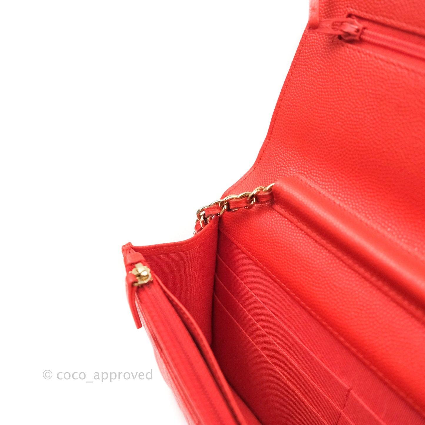 Chanel Quilted Wallet on Chain WOC Red Caviar Gold Hardware