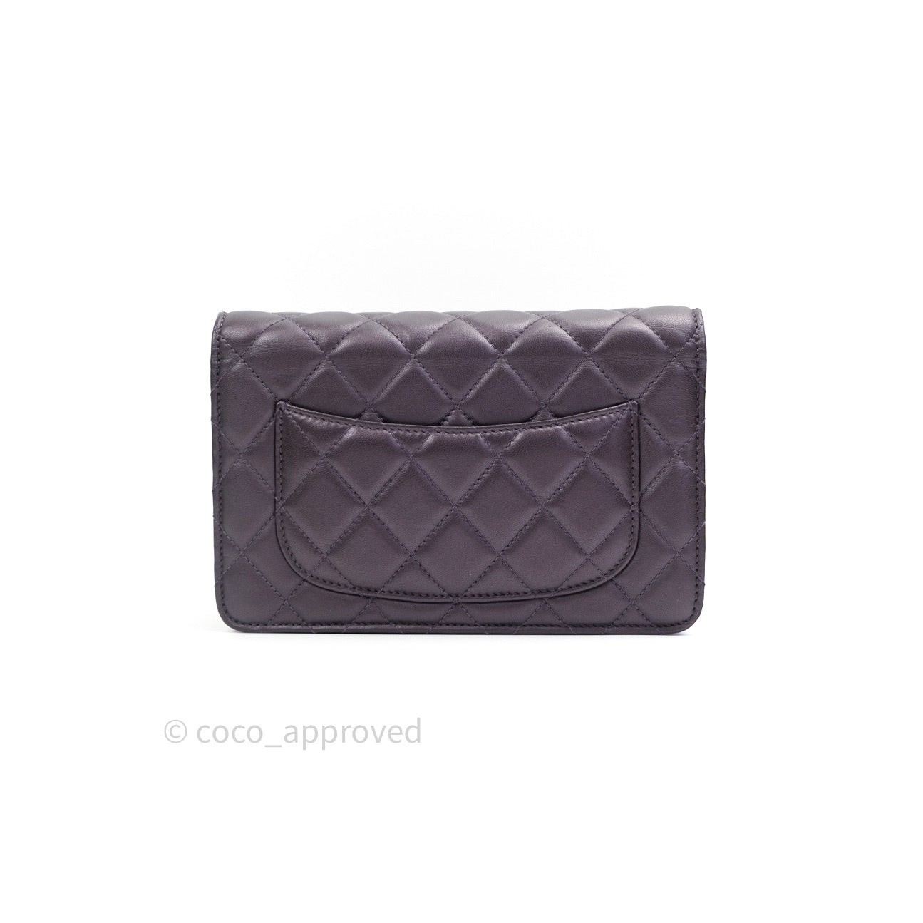 Chanel Quilted Wallet on Chain WOC Metallic Purple Light Gold Hardware