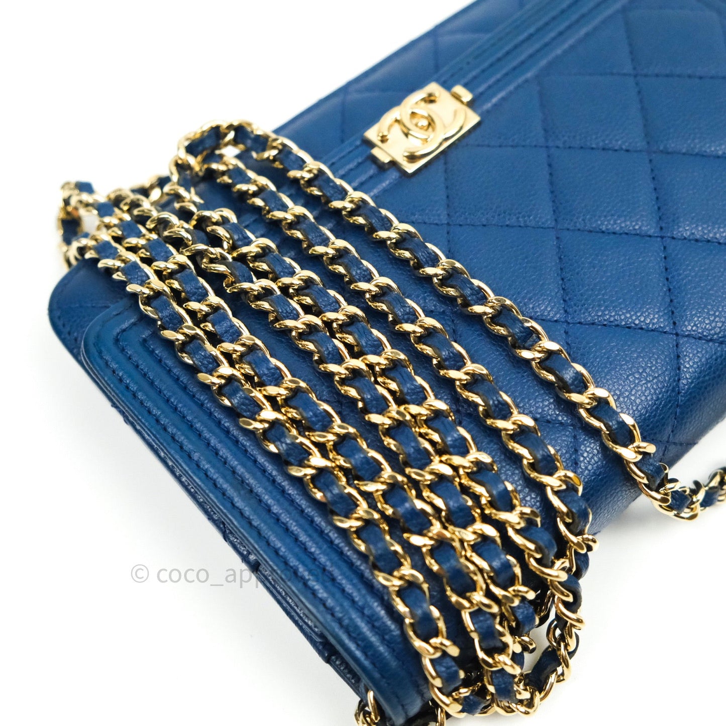 Chanel Quilted Boy Wallet on Chain WOC Blue Caviar Gold Hardware