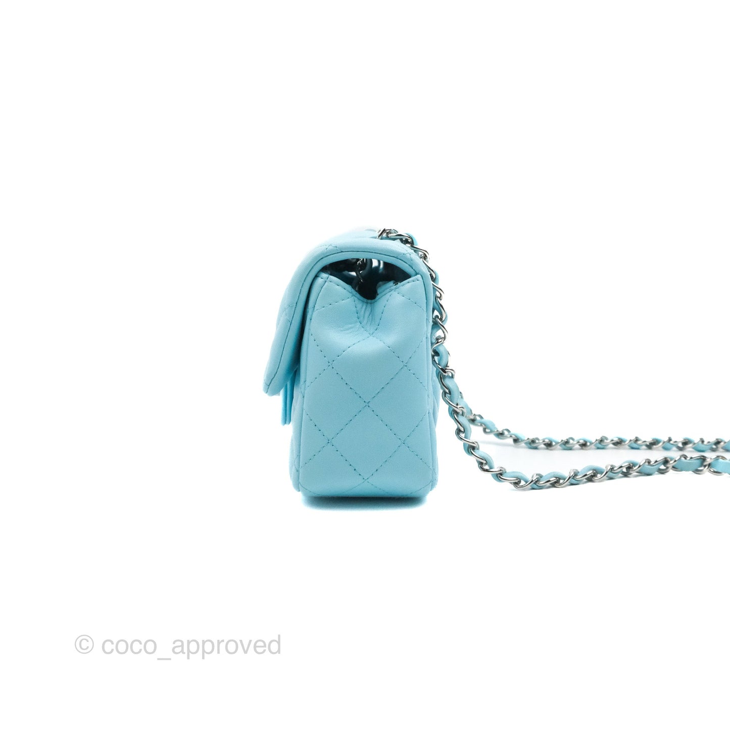 Chanel Quilted Mini Rectangular Flap Light Blue Lambskin Silver Hardware