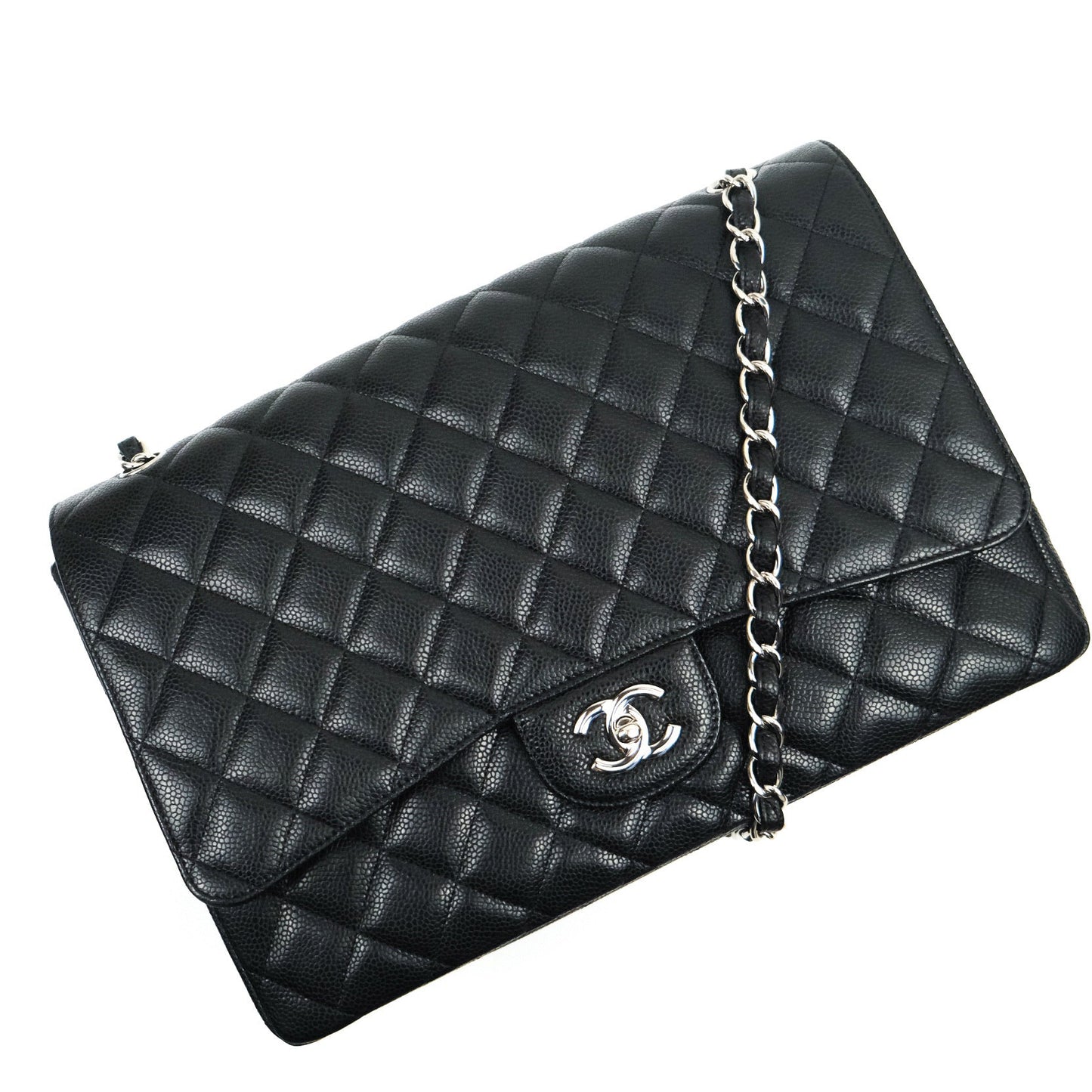 Chanel Classic Maxi Single Flap Quilted Black Caviar Silver Hardware