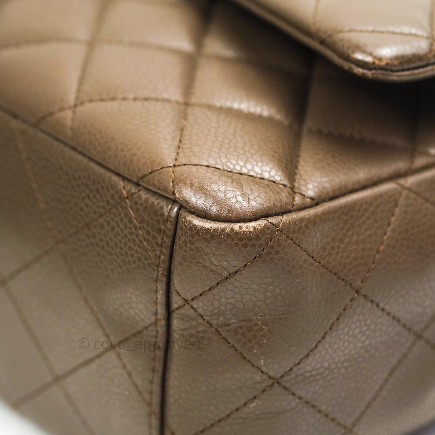 Chanel Double Flap Maxi Khaki Caviar Silver Hardware