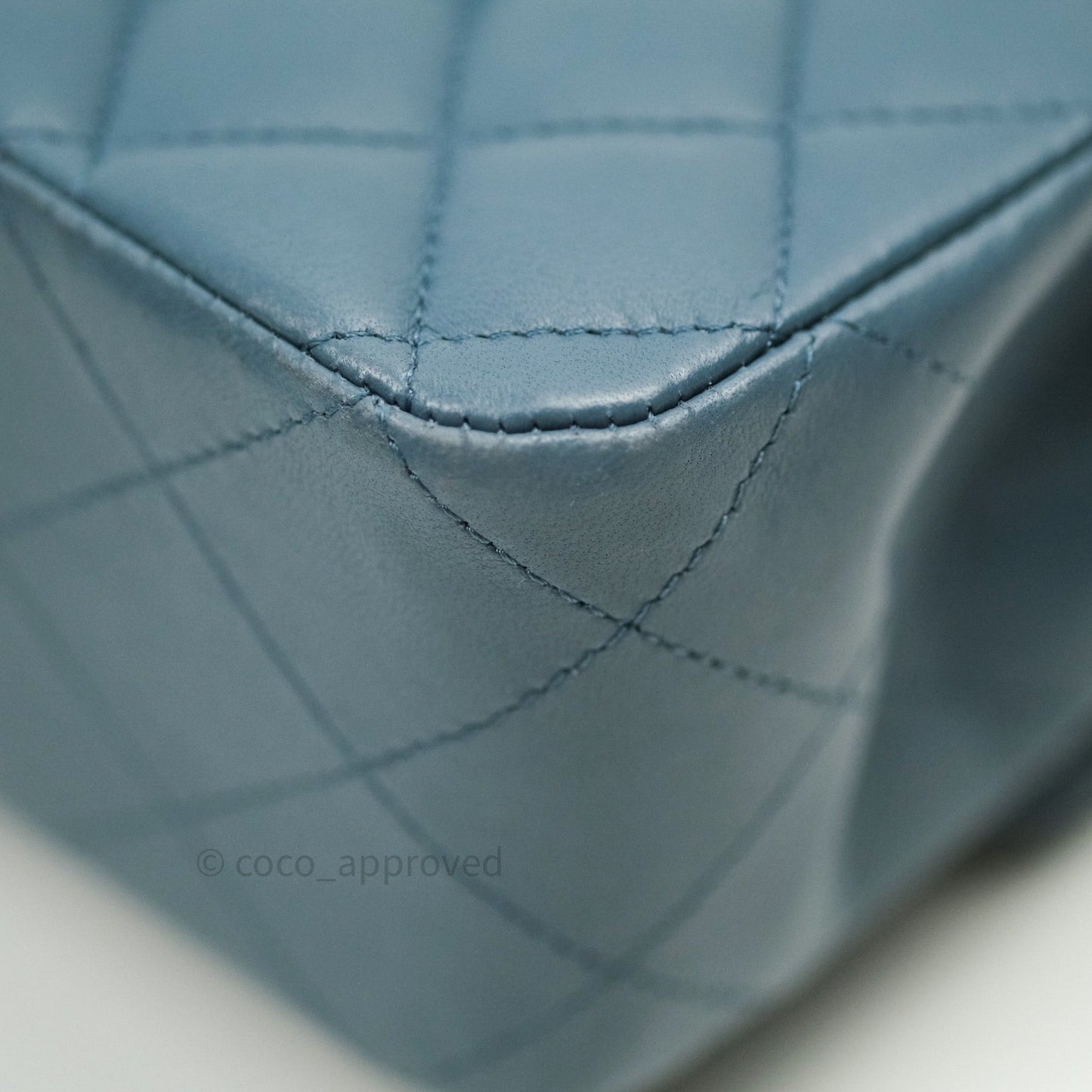 Chanel Classic M/L Lambskin Medium Double Flap Teal Blue Silver Hardware