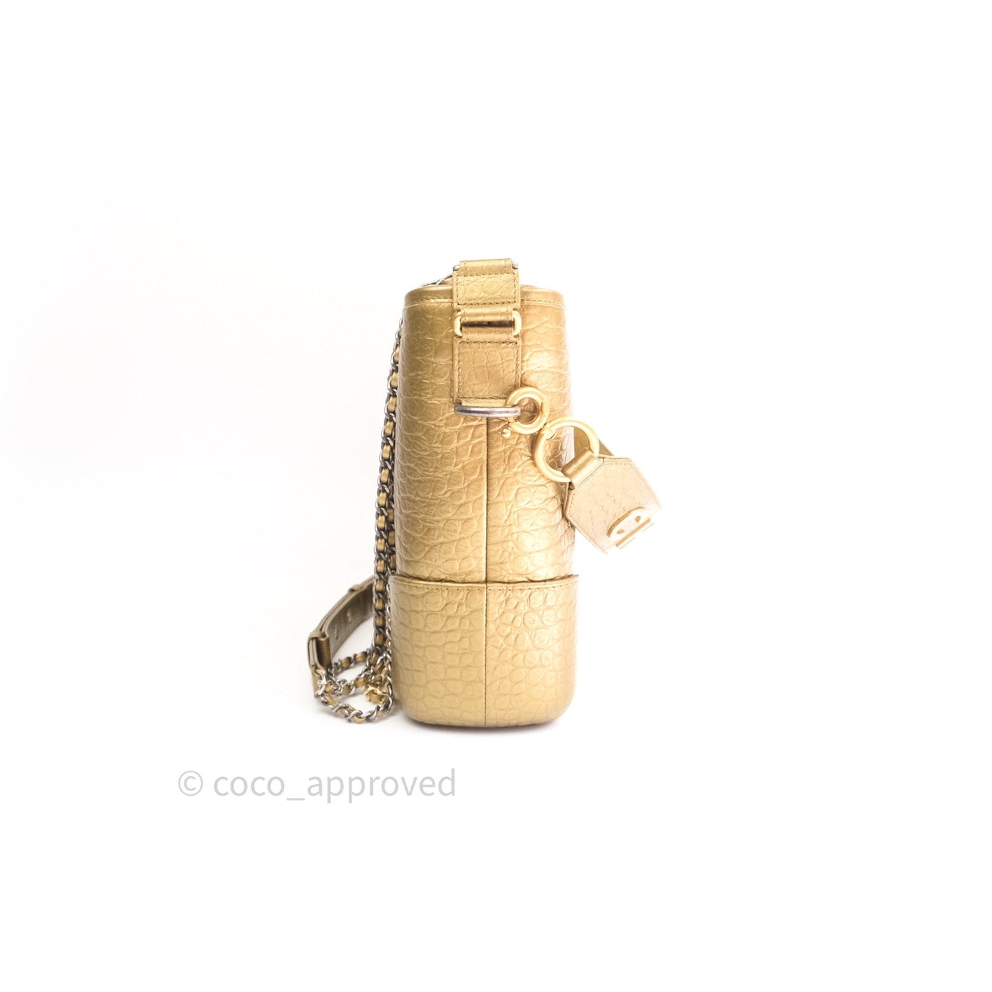 Chanel Crocodile Embossed Calfskin Medium Gabrielle Cocodile Hobo Gold