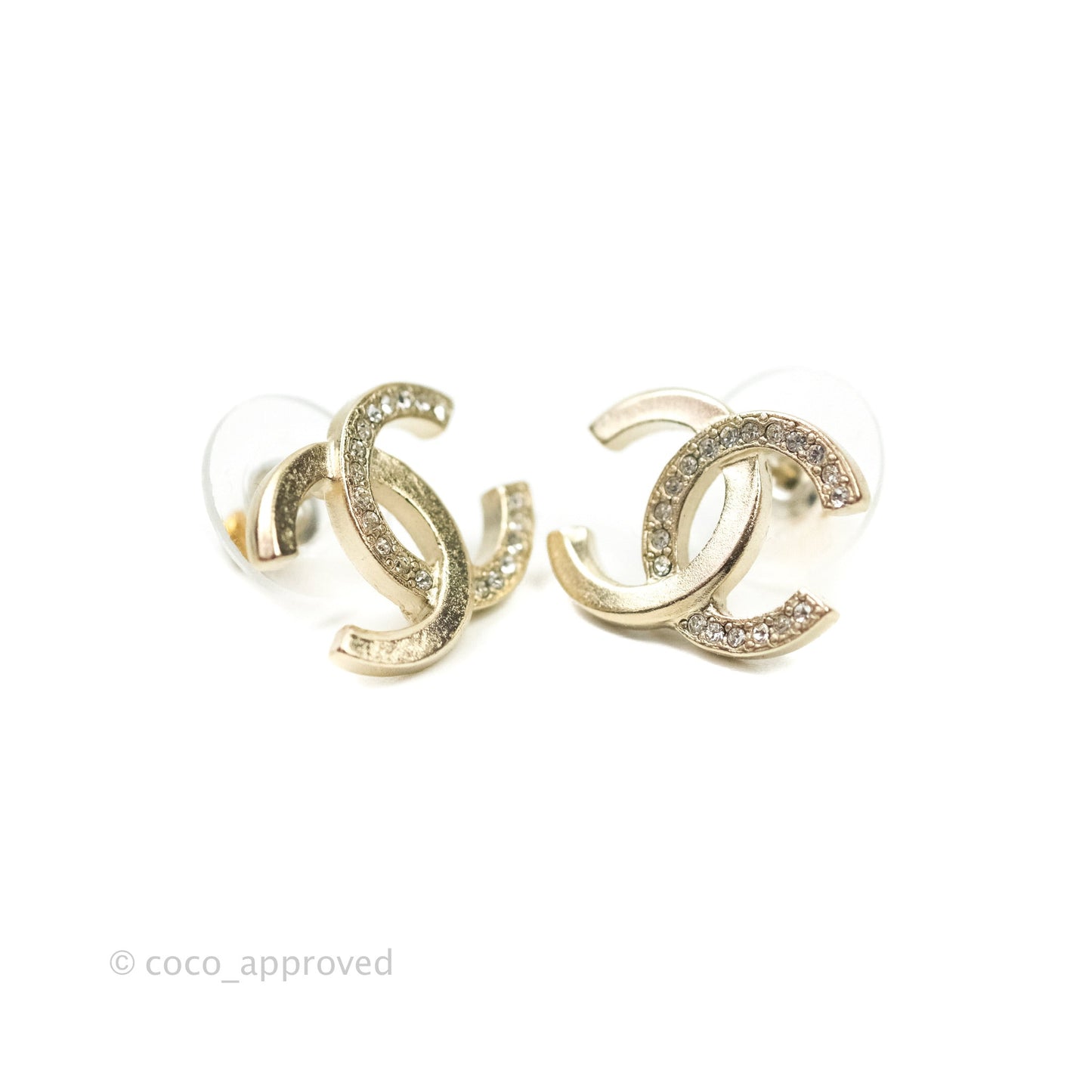 Chanel Crystal CC Earrings Light Gold Tone 20B
