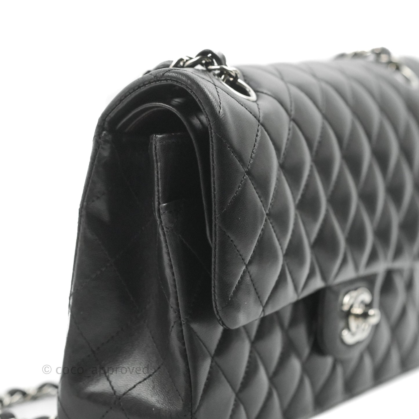Chanel Classic M/L Medium Flap Quilted Black Lambskin Silver Hardware