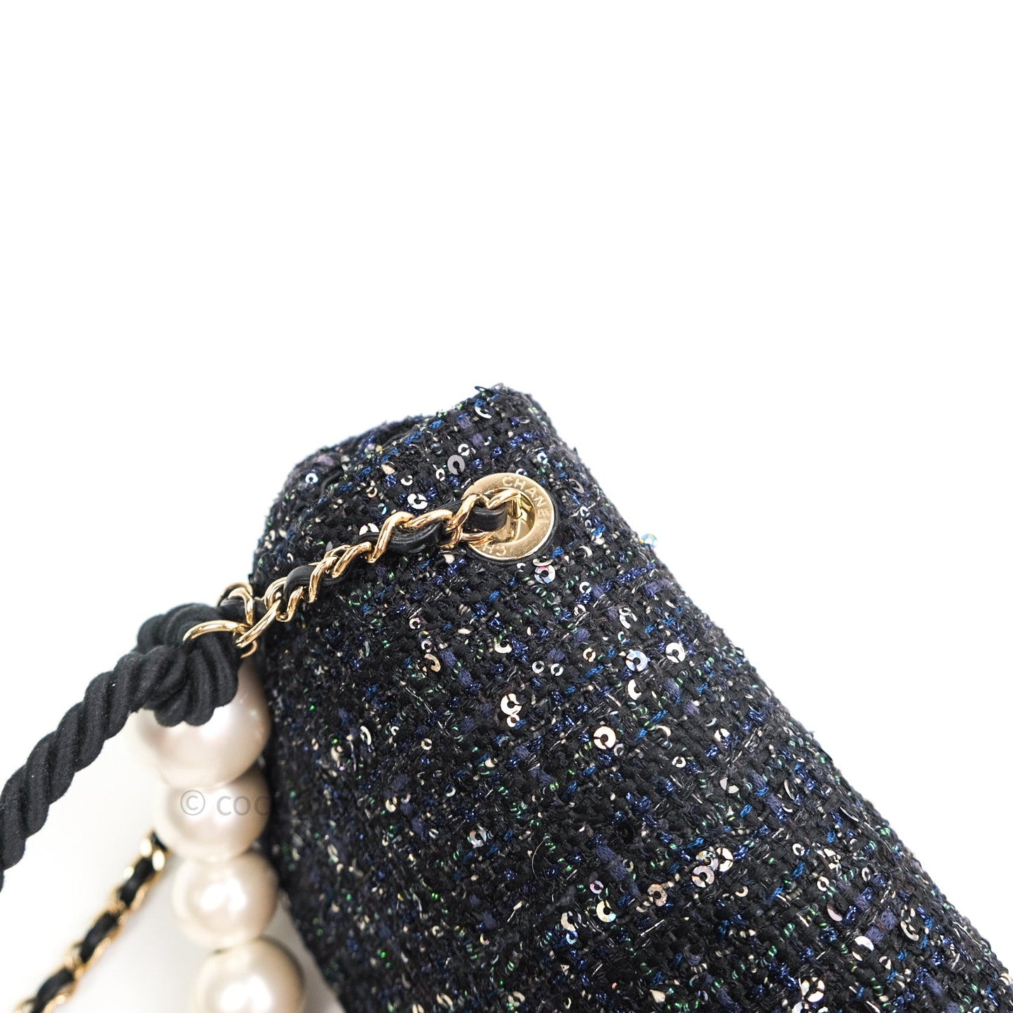 Chanel Tweed Medium Pearl Handle Flap Black Ecru