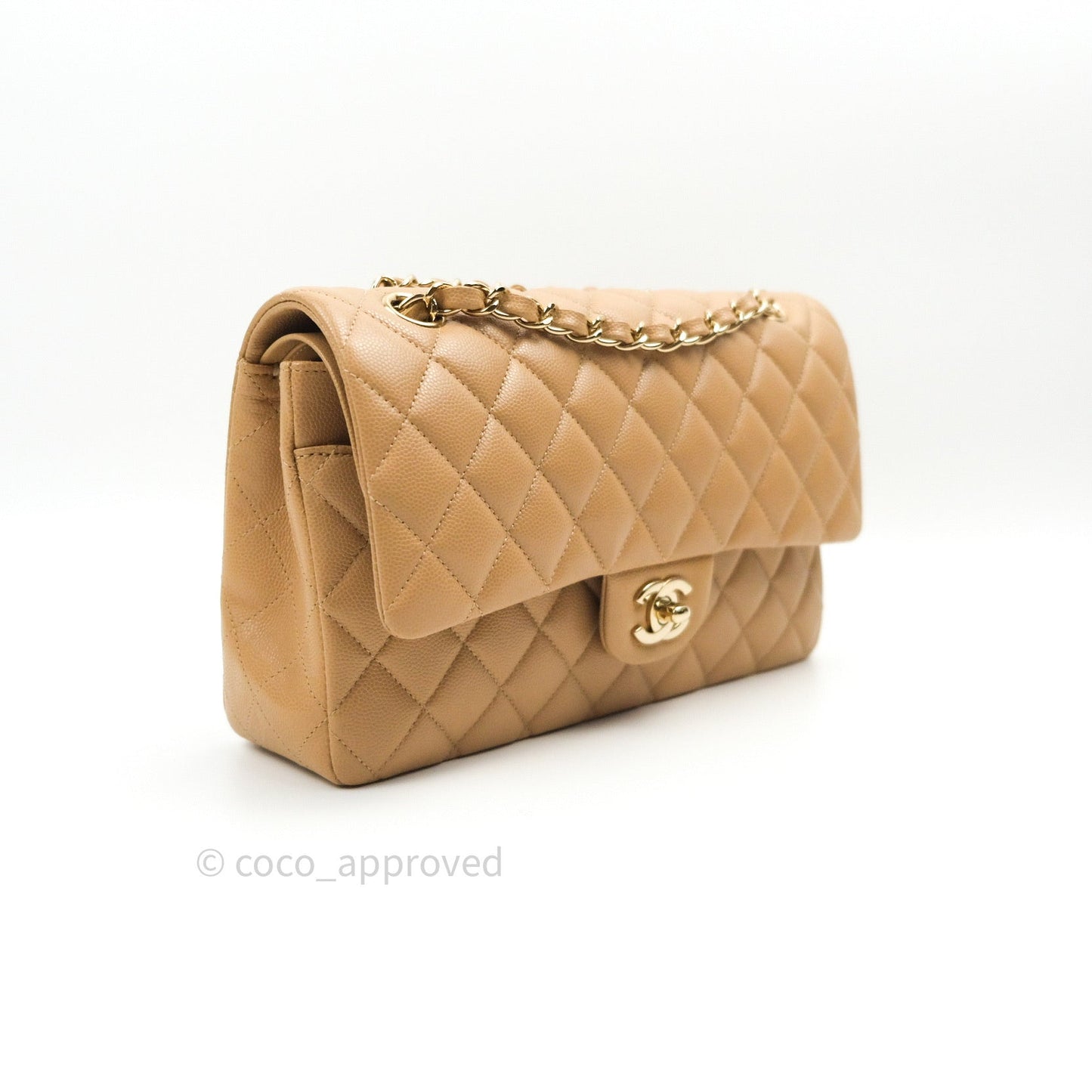 Chanel Quilted M/L Medium Double Flap Dark Beige Gold Hardware 19B