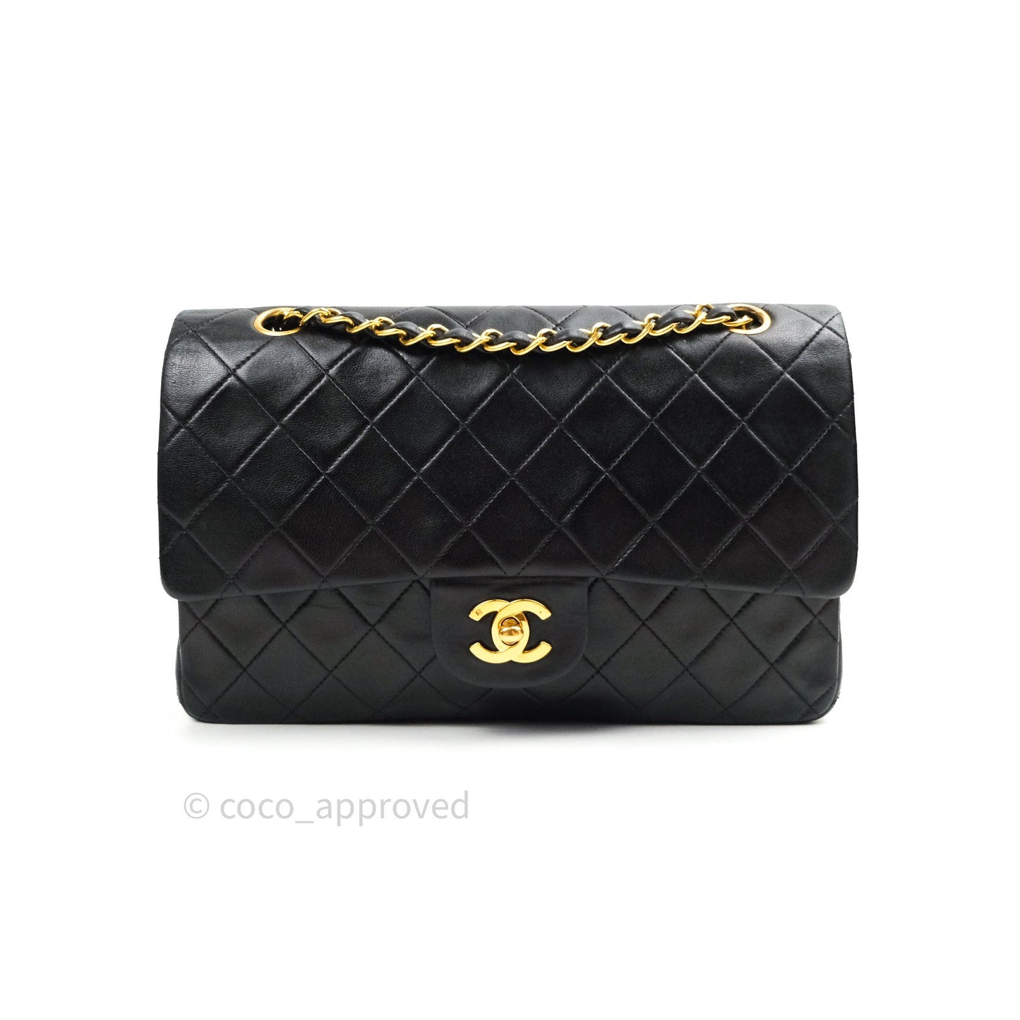 Chanel Classic Vintage Double Flap M/L Black Lambskin Gold Hardware