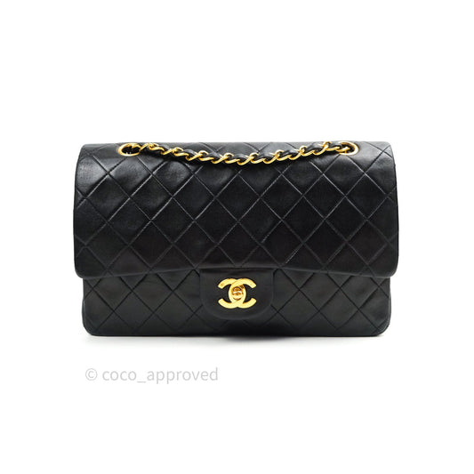 Chanel Classic Vintage Double Flap M/L Black Lambskin Gold Hardware