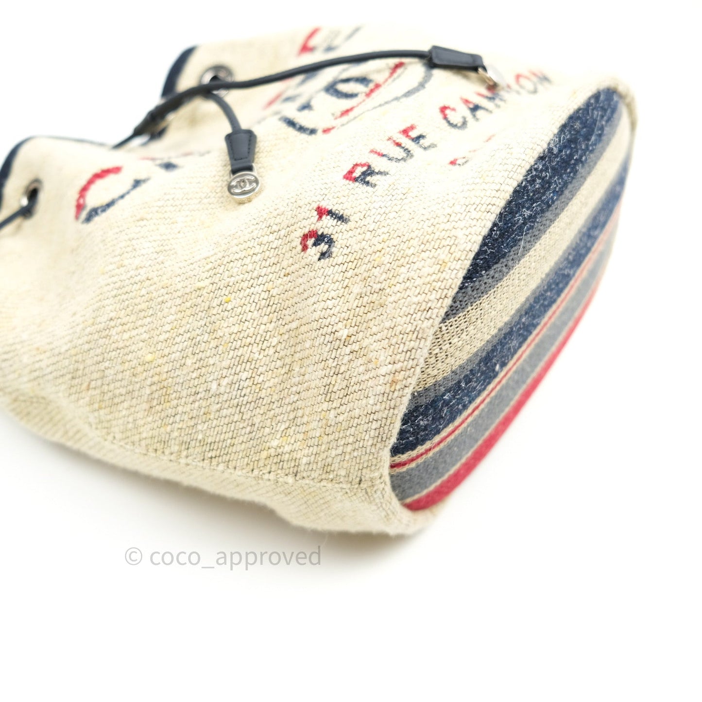 Chanel Canvas Deauville Drawstring Bag Beige Red
