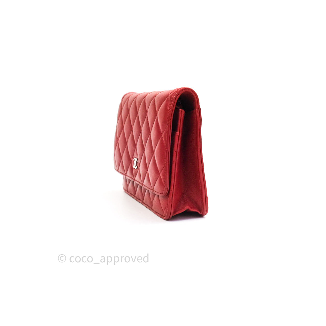 Chanel Quilted Wallet on Chain WOC Red Lambskin Silver Hardware
