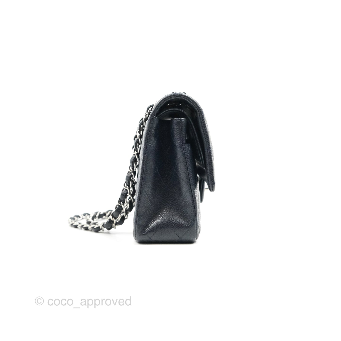 Chanel Quilted M/L Medium Double Flap Very Dark Navy Caviar Silver Hardware