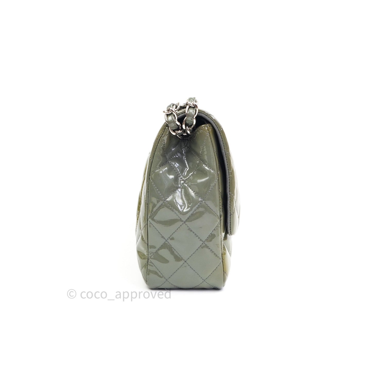 Chanel Jumbo Single Flap Light Green Patent Leather Silver Hardware⁣⁣