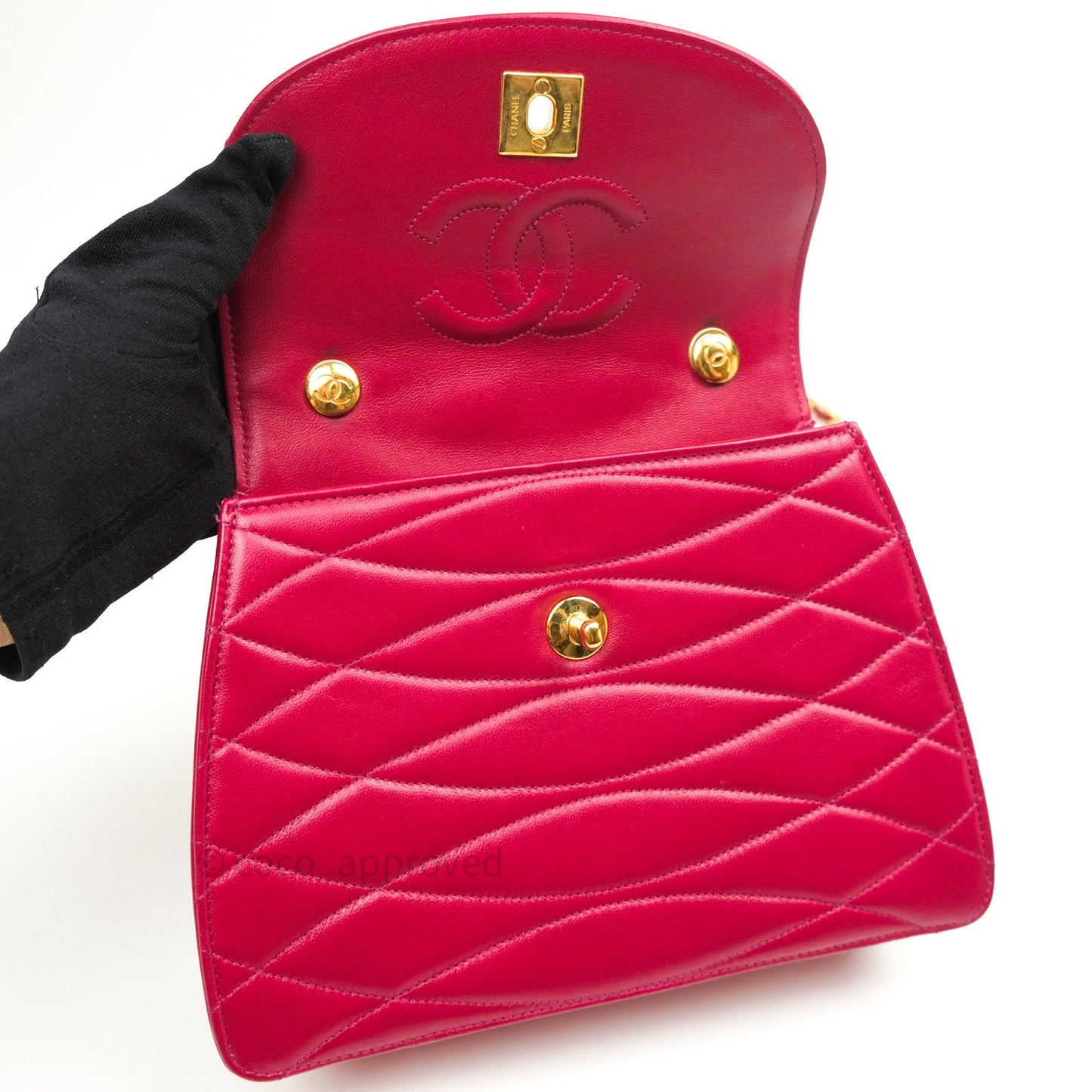 Chanel Vintage Dark Red Pink Lambskin 24K Gold Hardware
