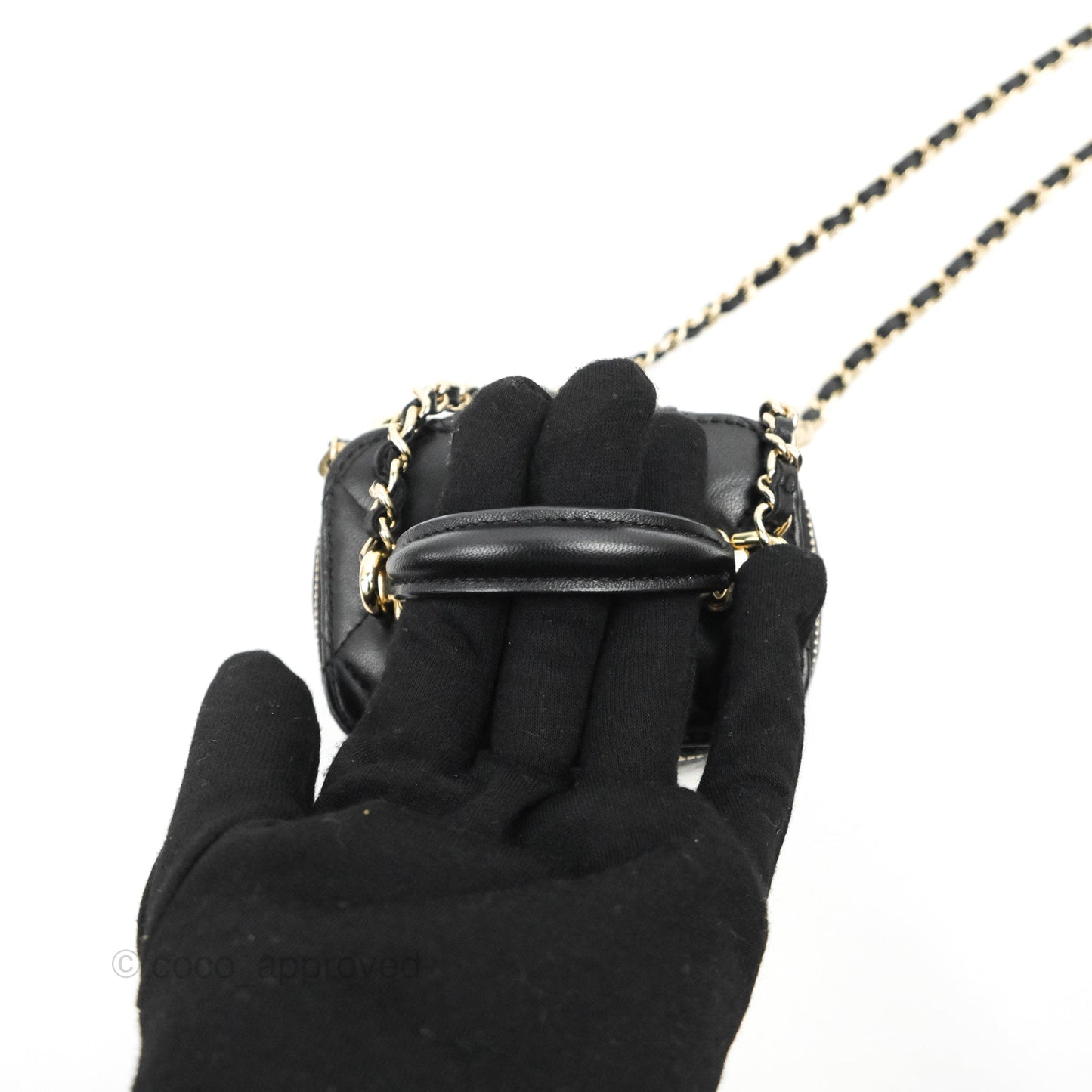 Chanel Mini Top Handle Vanity With Chain Black Lambskin Gold Hardware