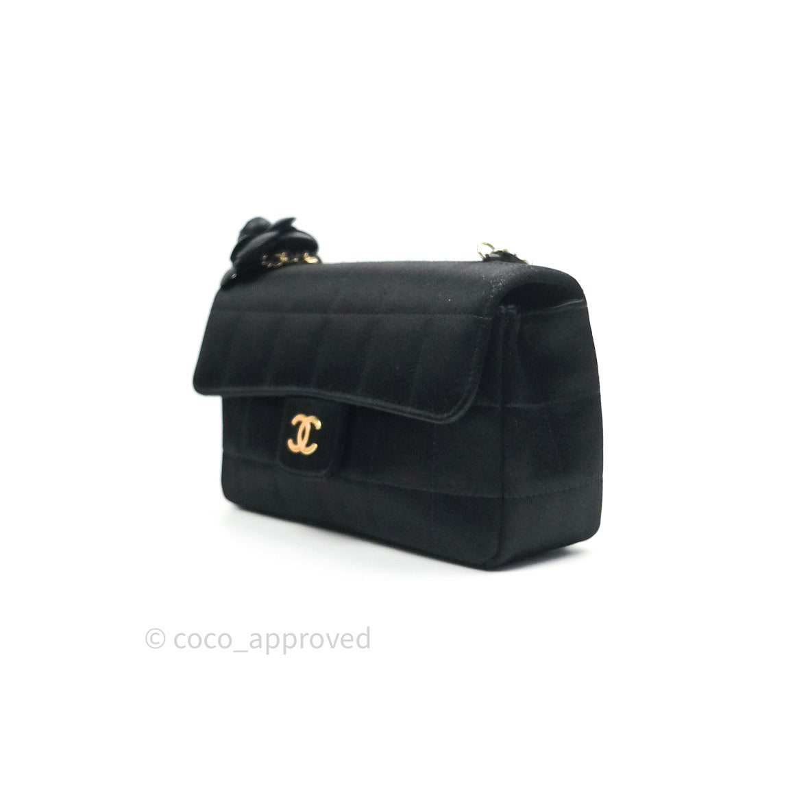 Chanel Satin Camellia Mini Flap Black Gold Hardware