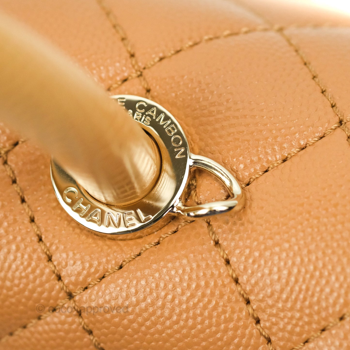 Chanel Mini (Small) Coco Handle Quilted Dark Beige Caramel Caviar Gold Hardware Lizard Embossed Handle 21P