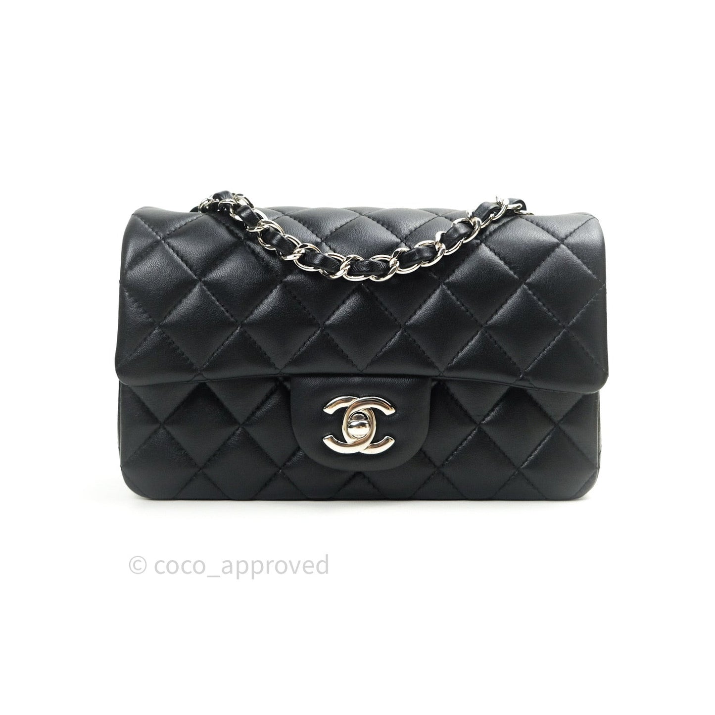 Chanel Quilted Mini Rectangular Black Lambskin Silver Hardware