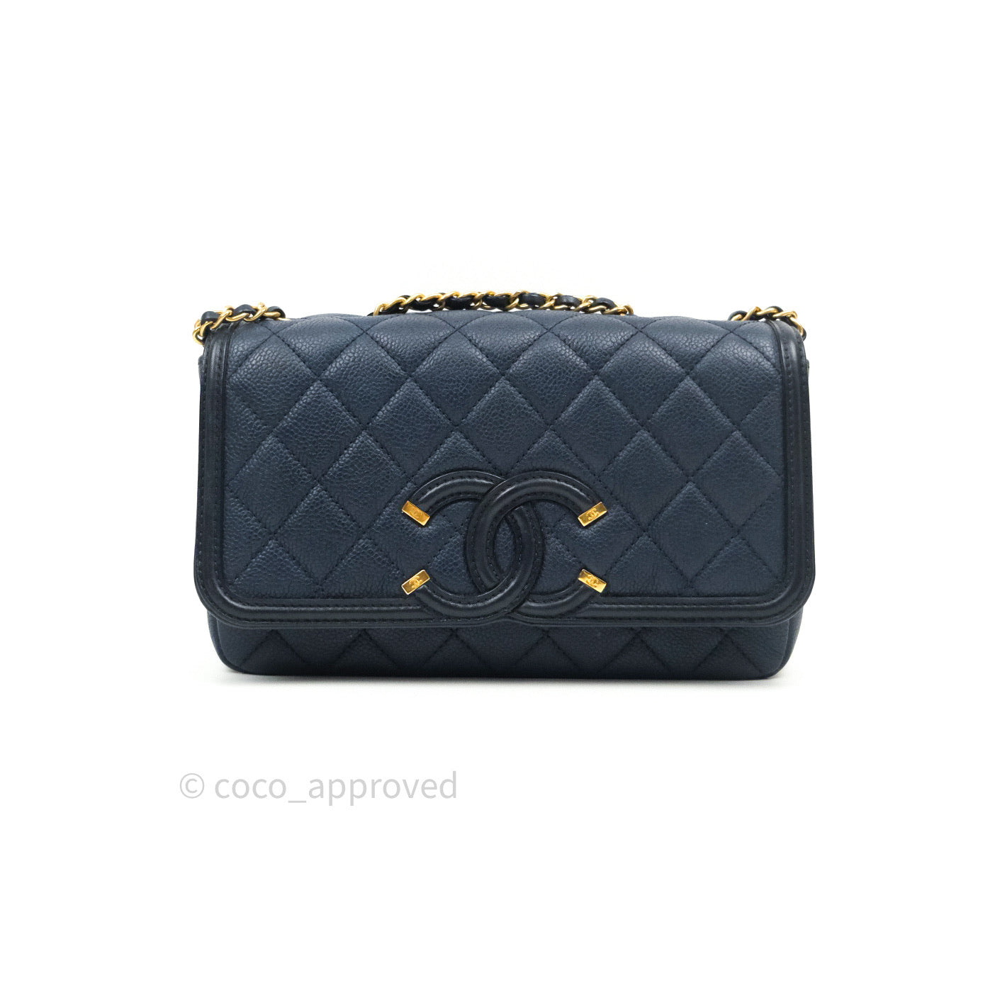 Chanel Caviar Quilted Small CC Filigree Flap Navy Black