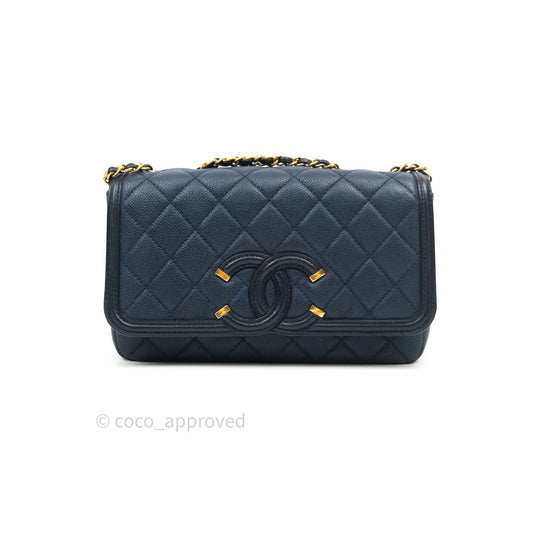 Chanel Caviar Quilted Small CC Filigree Flap Navy Black