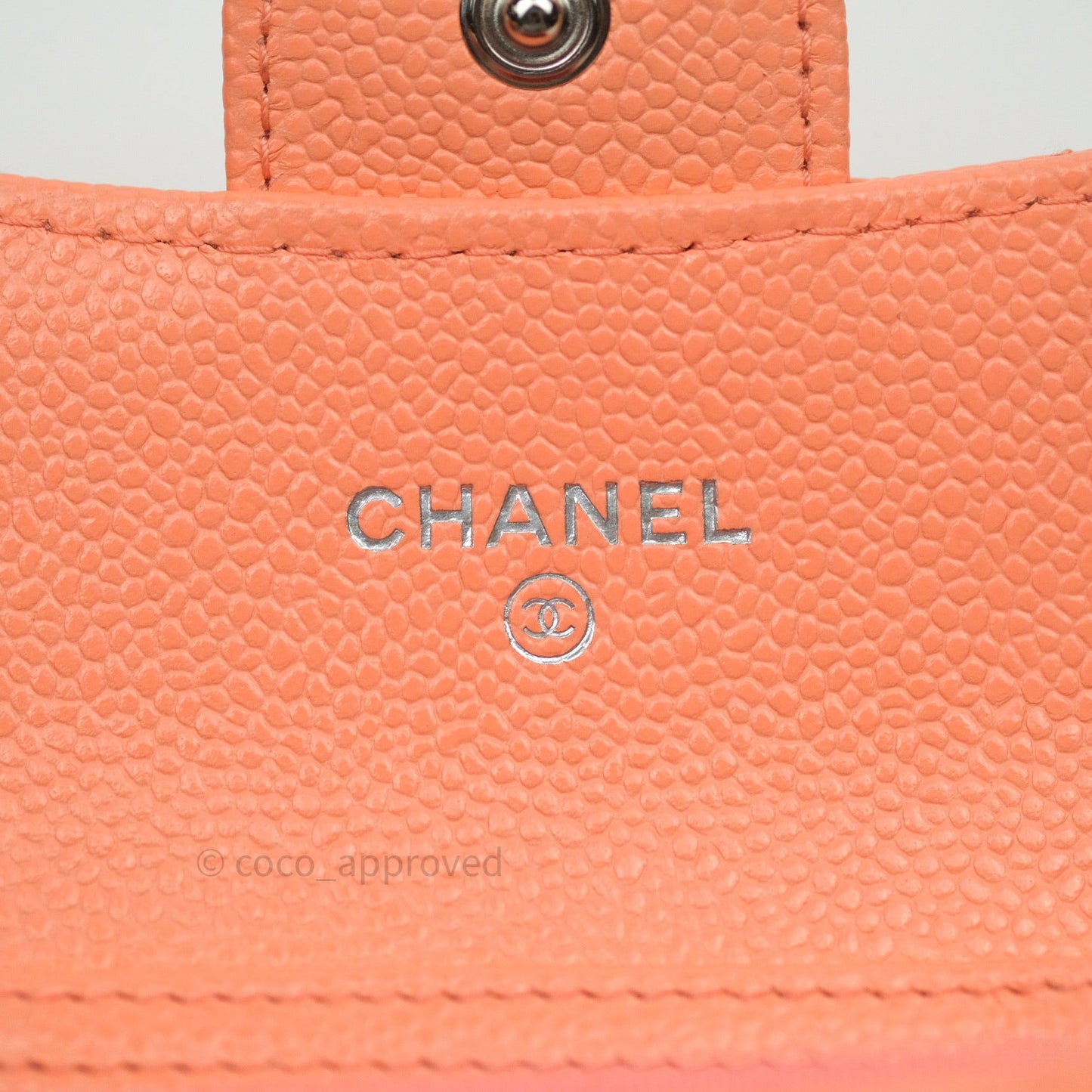 Chanel Mini Wallet With Chain Salmon Pink Caviar Silver Hardware