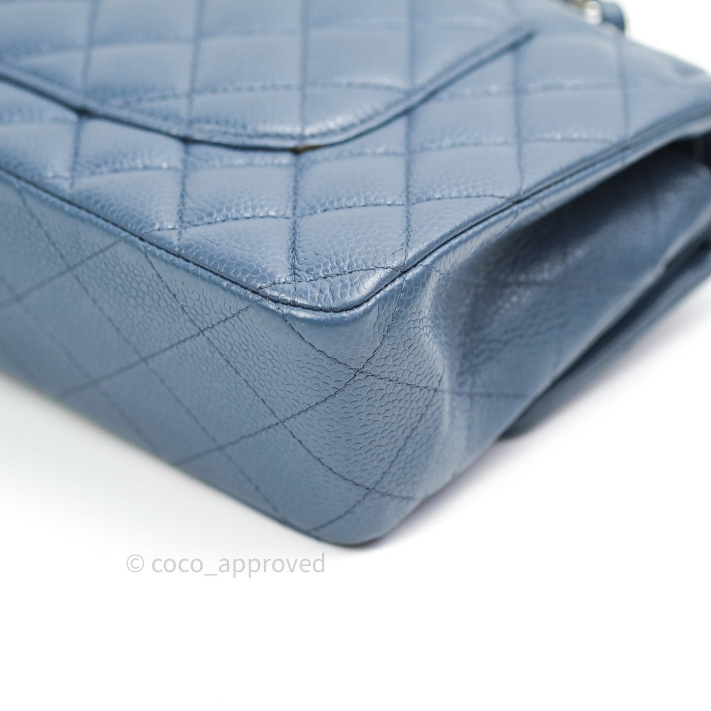 Chanel Classic Double Flap Quilted M/L Blue Caviar Silver Hardware
