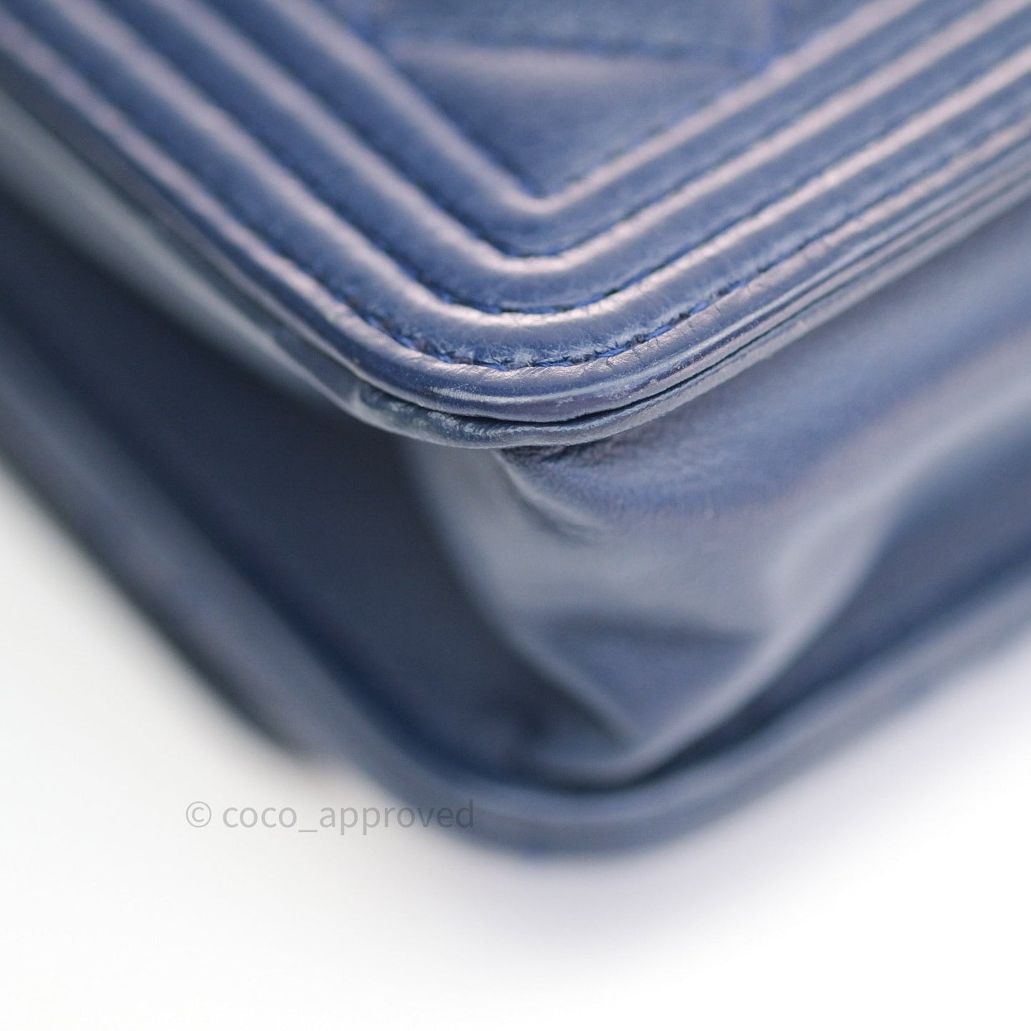 Chanel Quilted Boy Wallet on Chain WOC Blue Grained Calfskin Ruthenium Hardware