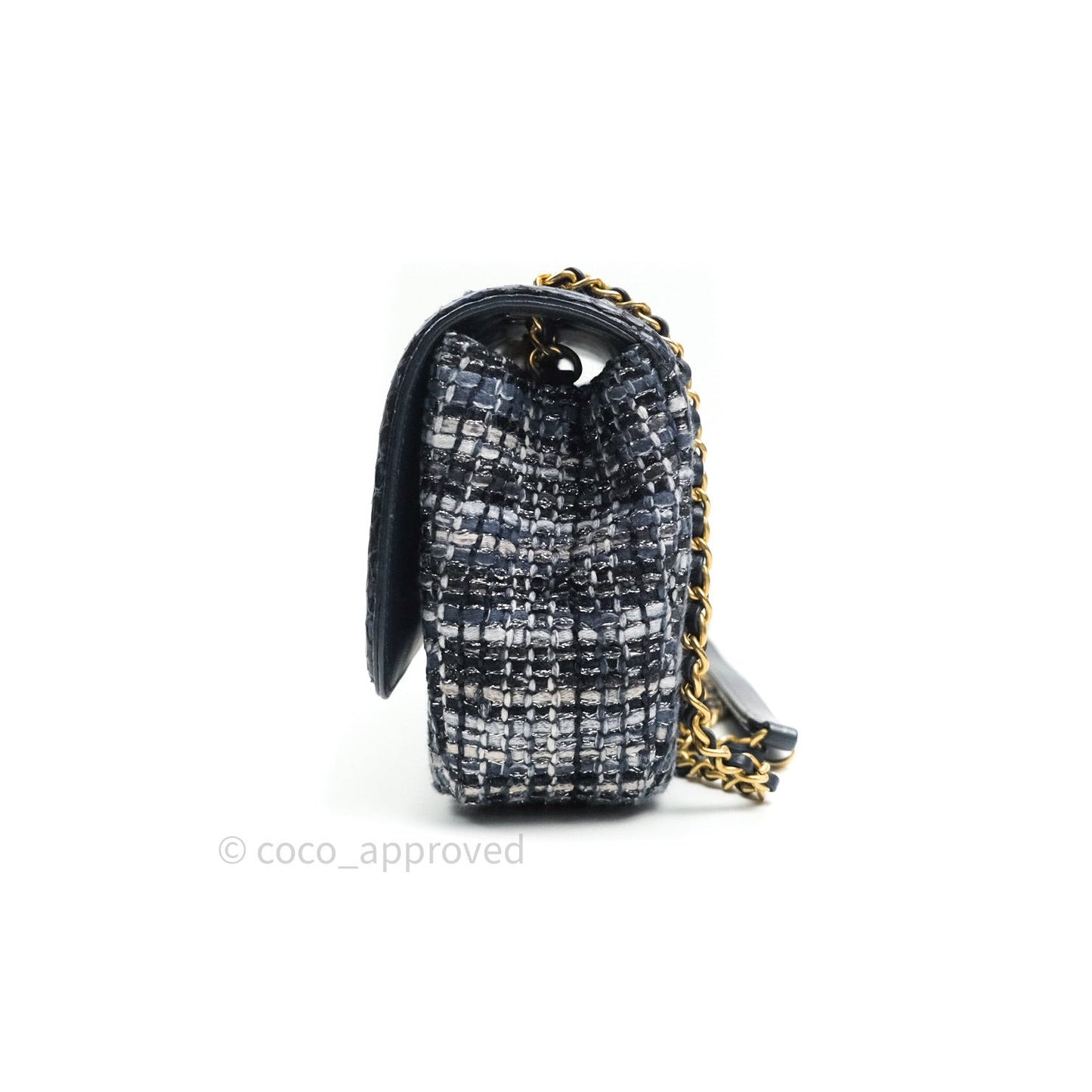 Chanel Quilted Small CC Filigree Flap Blue Tweed With Python 18S
