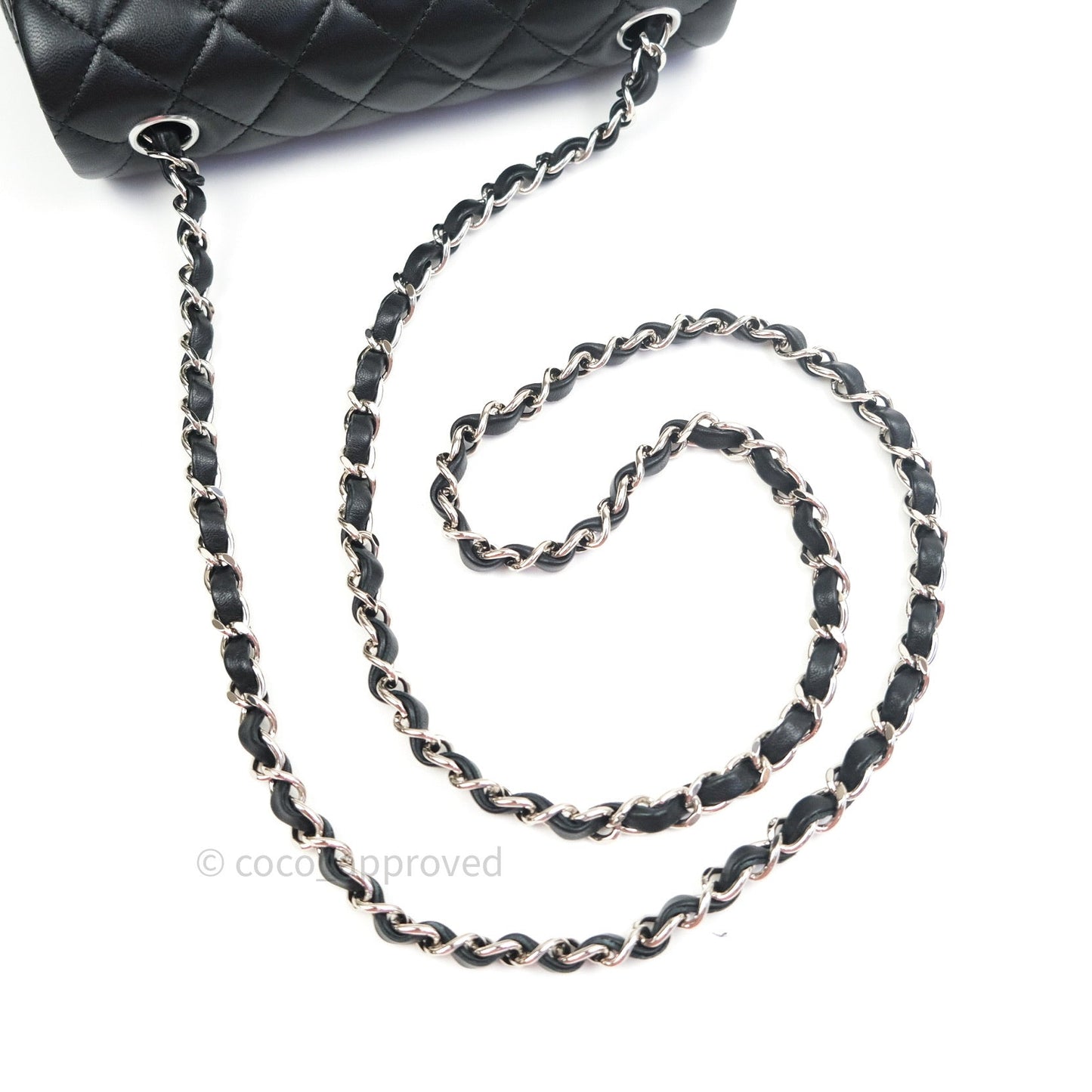 Chanel Quilted Mini Rectangular Black Lambskin Silver Hardware