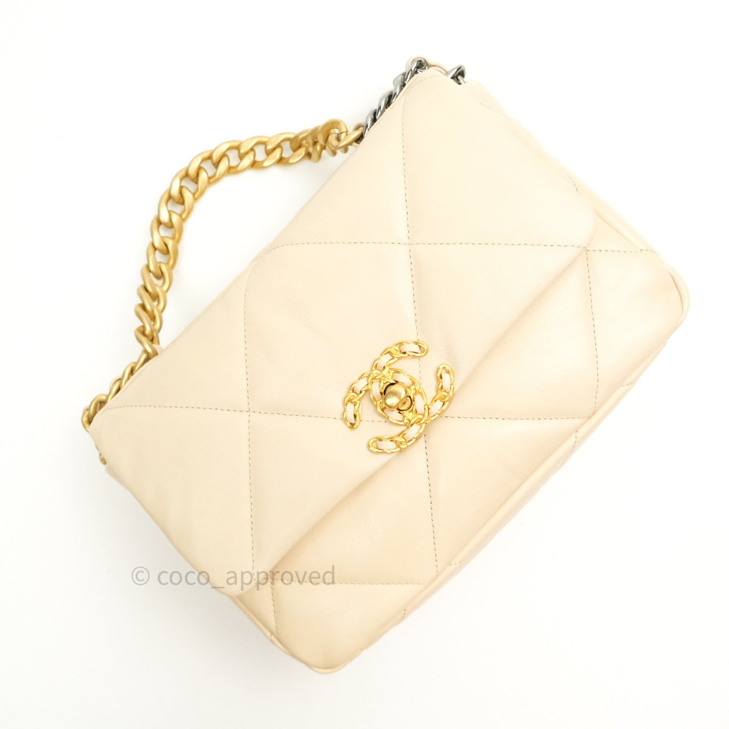 Chanel 19 Small Beige Goatskin Mixed Hardware