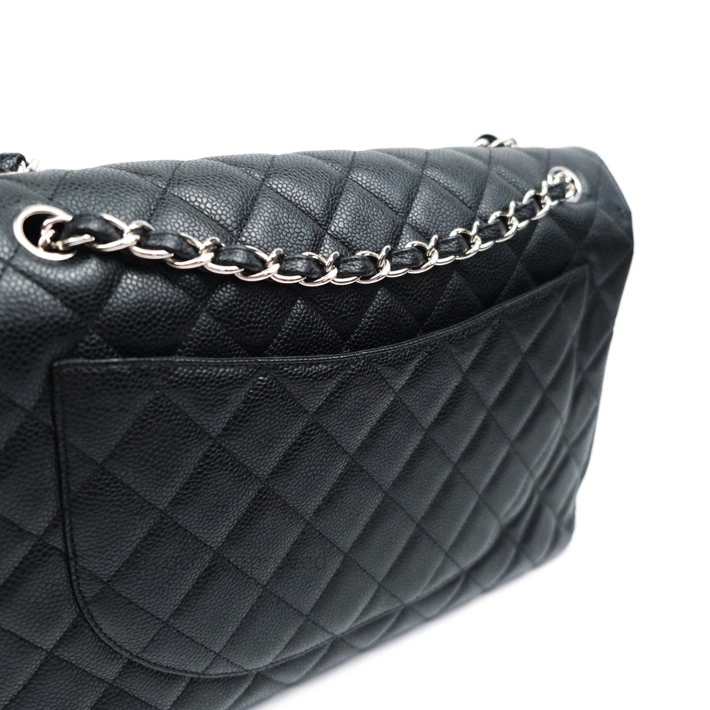 Chanel Classic Maxi Single Flap Quilted Black Caviar Silver Hardware