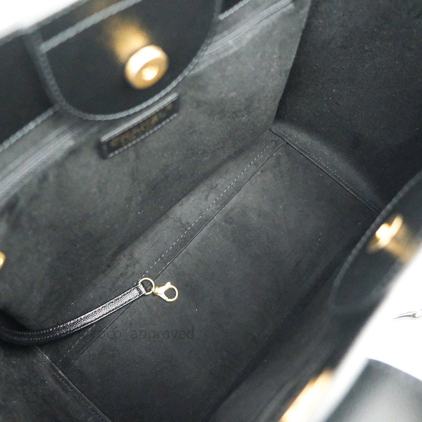 Chanel Small Studded Deauville Tote Black Caviar Gold Hardware
