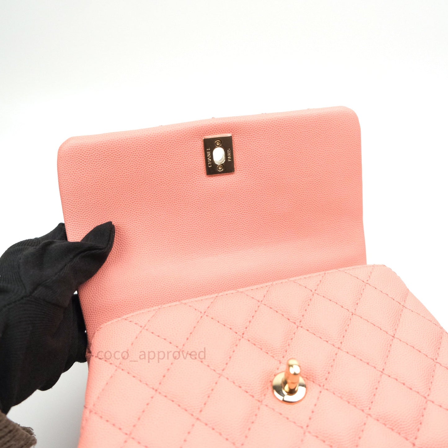 Chanel Mini Coco Handle Pink Caviar Quilted Gold Hardware