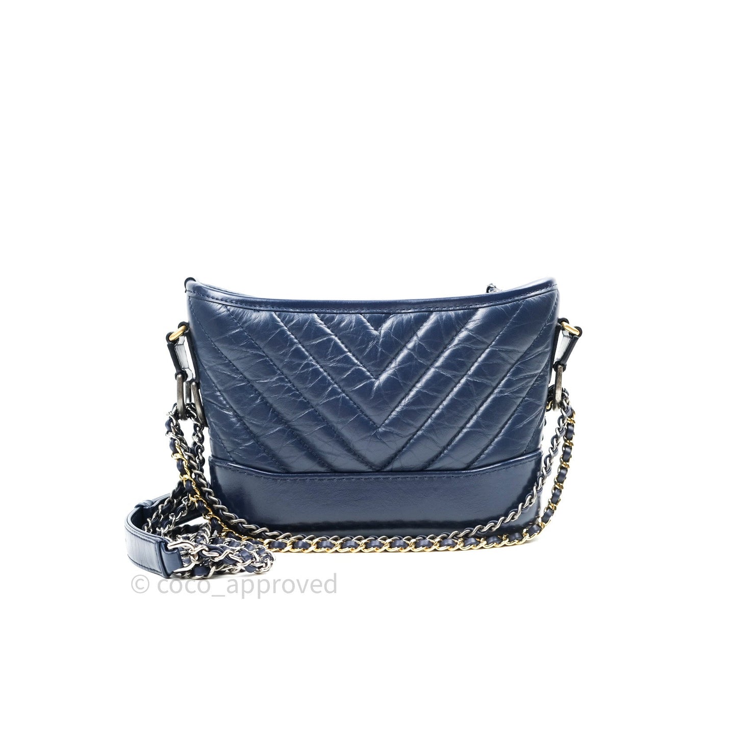 Chanel Chevron Small Gabrielle Hobo Navy Aged Calfskin Mixed Hardware