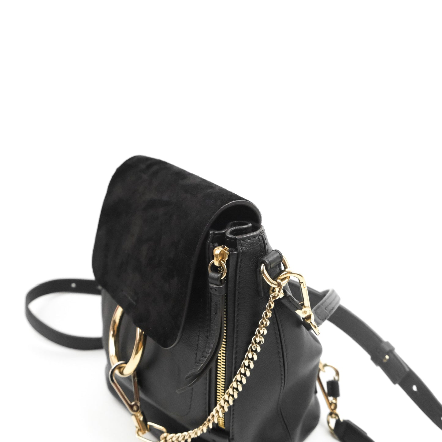 Chloe Small Faye Backpack Suede Calfskin Black Gold Hardware