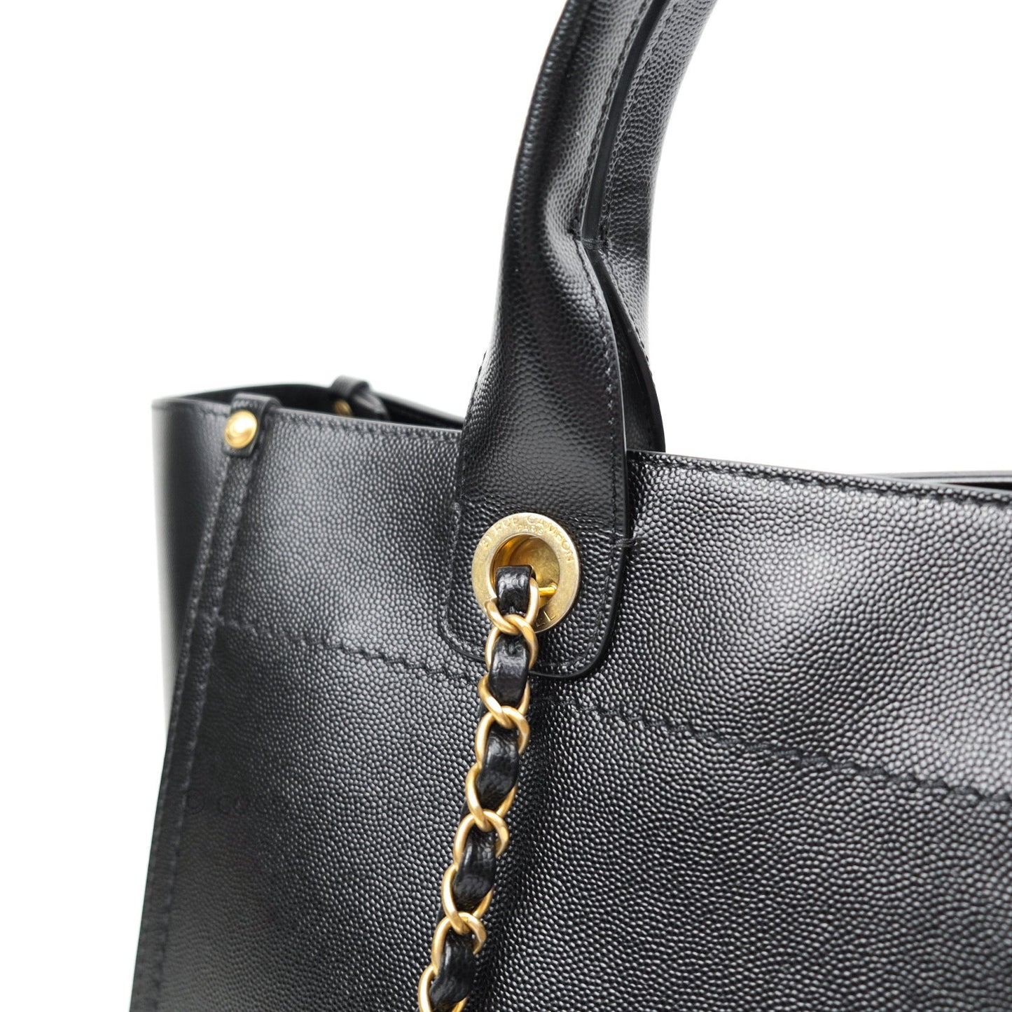 Chanel Small Studded Deauville Tote Black Caviar Gold Hardware