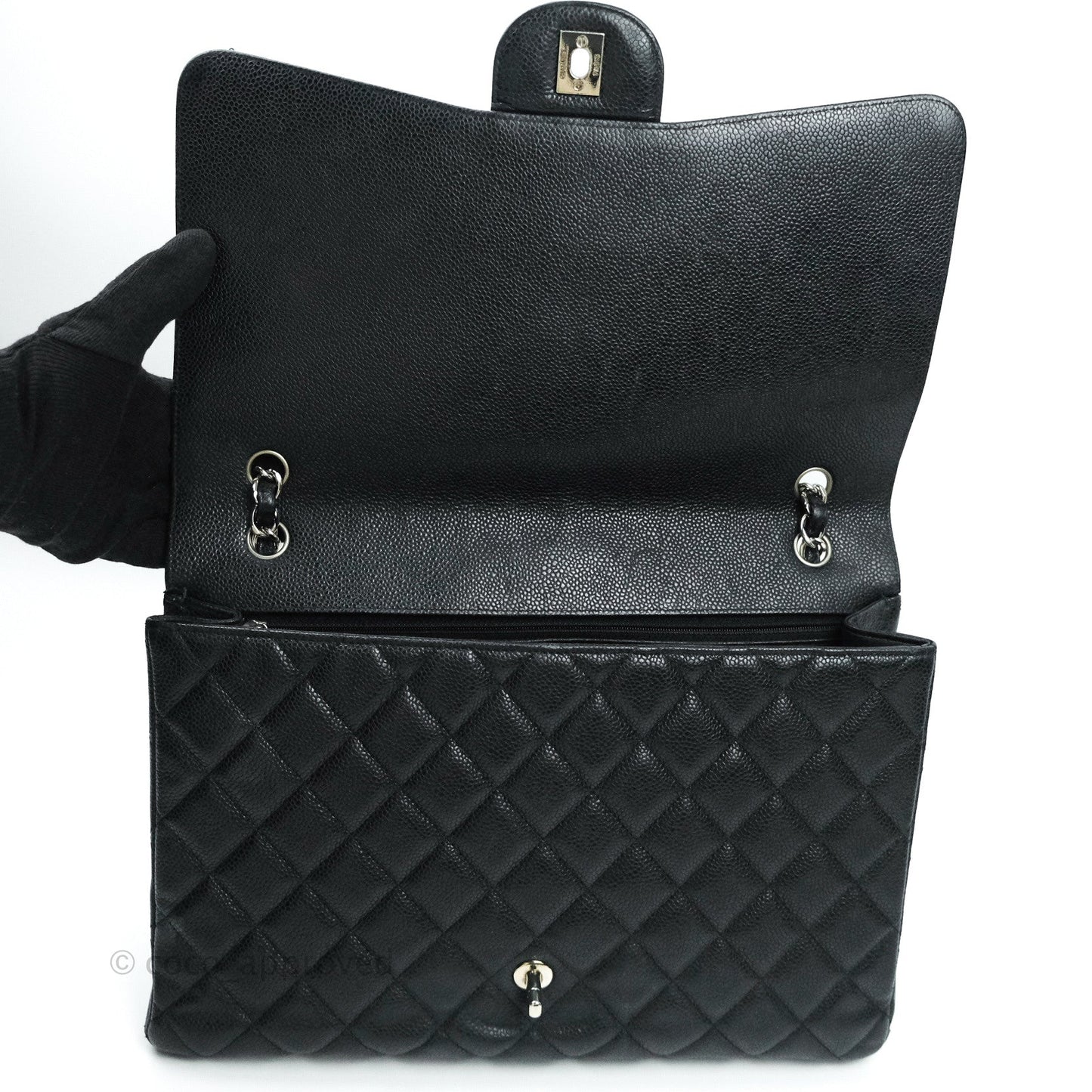 Chanel Quilted Maxi Single Flap Black Caviar Silver Hardware