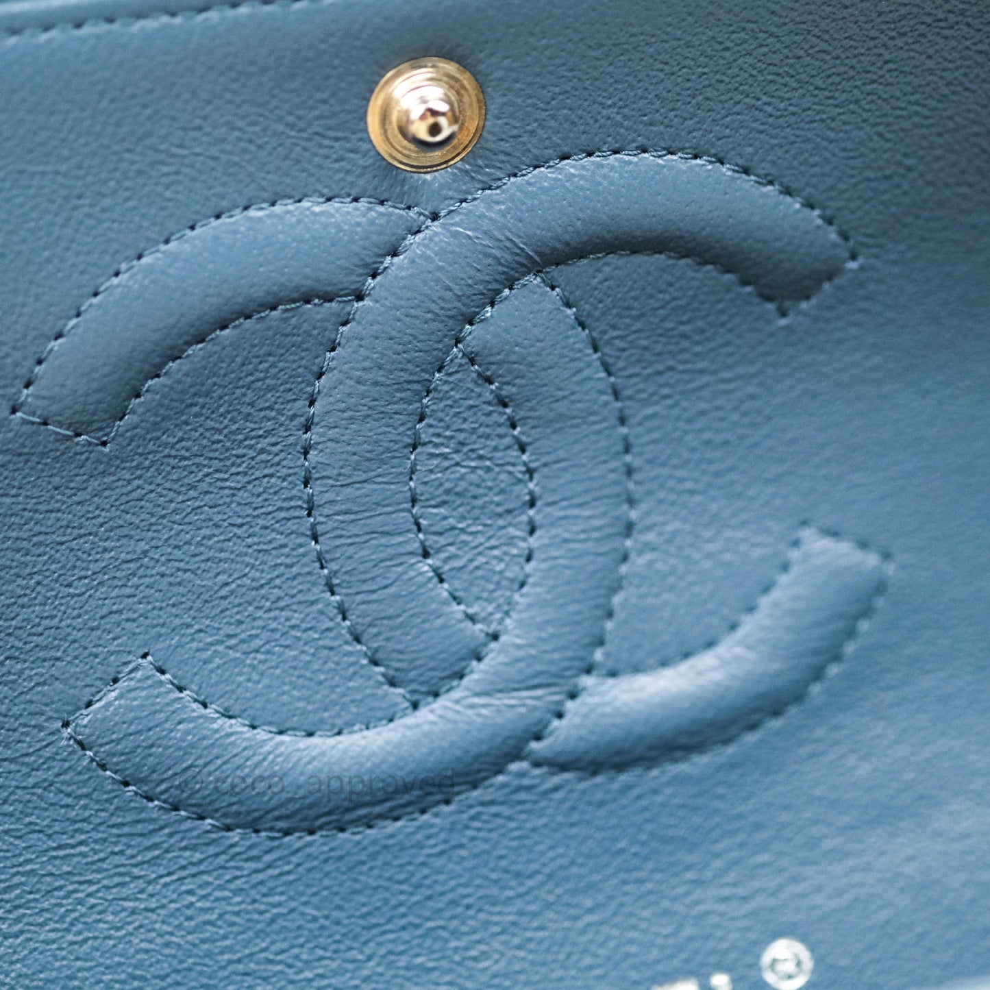 Chanel Classic M/L Lambskin Medium Double Flap Teal Blue Silver Hardware
