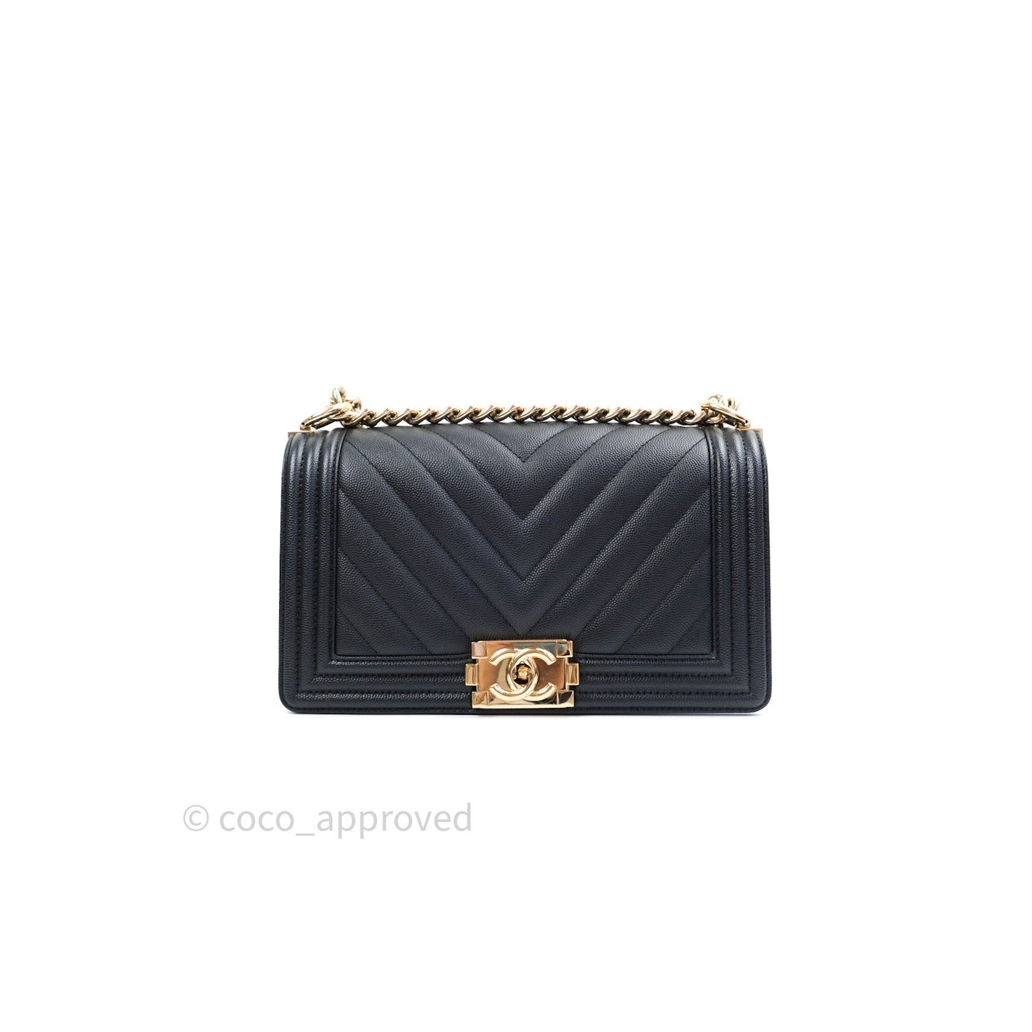 Chanel Boy Chevron Medium Black Caviar Gold Hardware