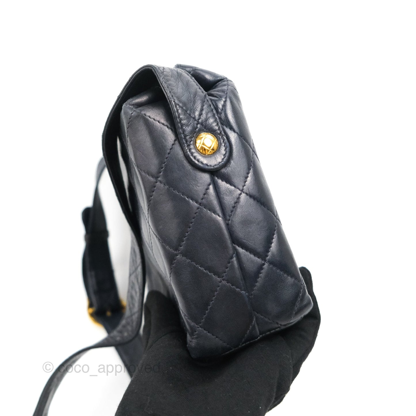 Chanel Vintage CC Box Shoulder Bag Navy Lambskin Gold Hardware