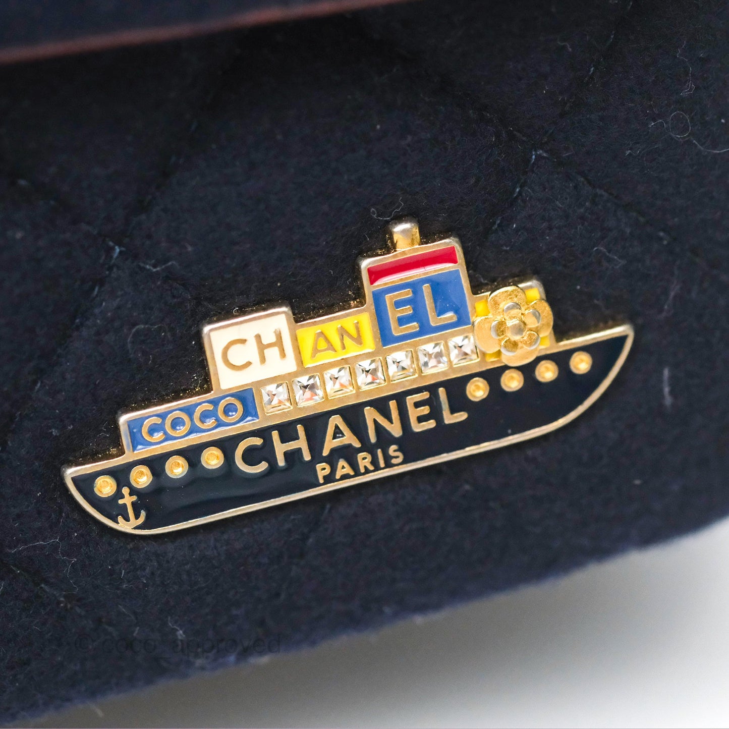 Chanel Paris Hamburg Charms Mini Rectangular Flap Navy Wool Lambskin