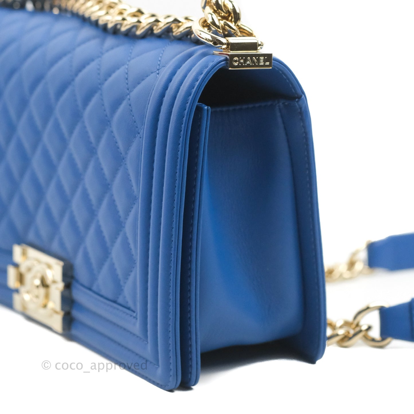 Chanel Quilted Medium Boy Blue Calfskin Gold Hardware
