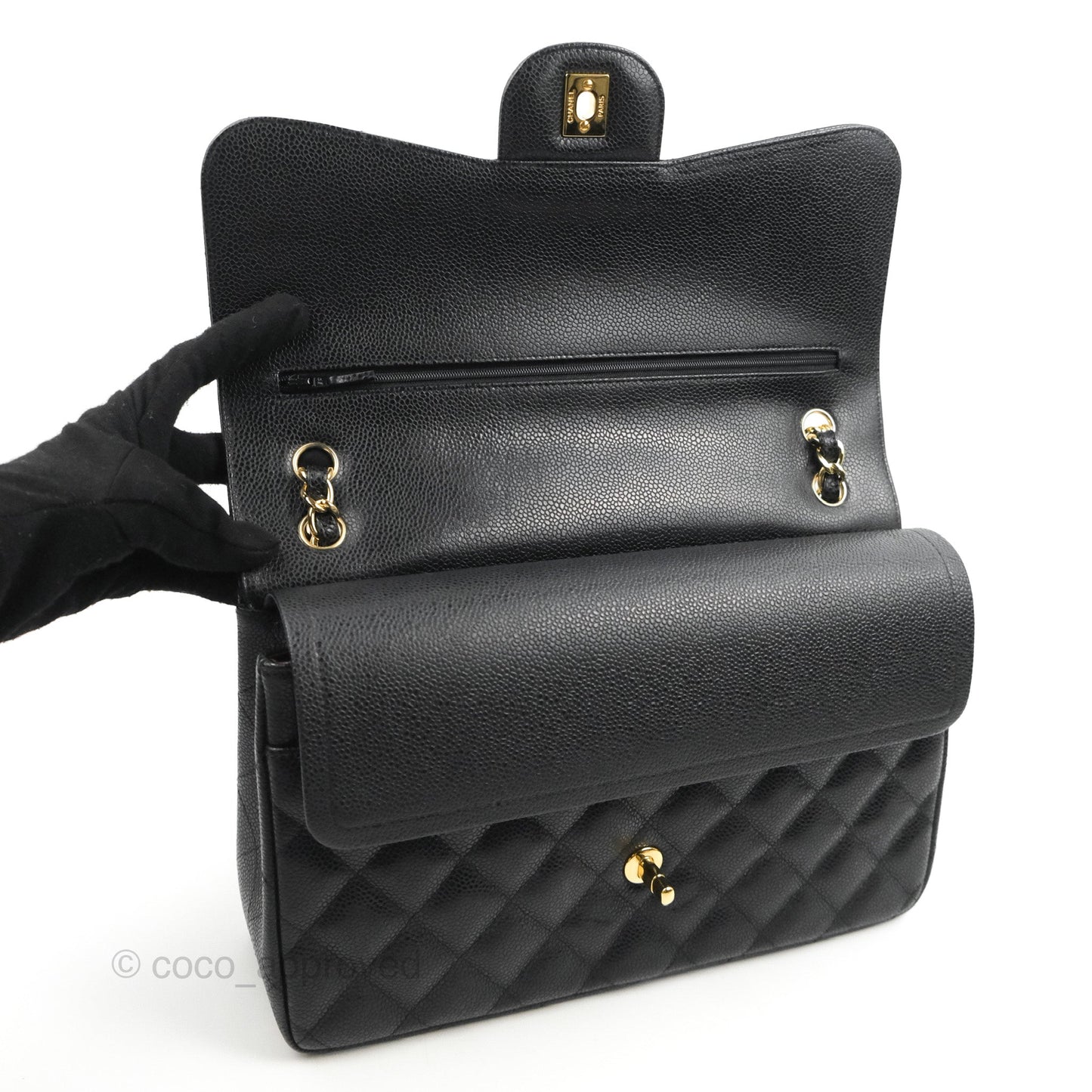 Chanel Jumbo Double Flap Black Caviar Gold Hardware⁣⁣