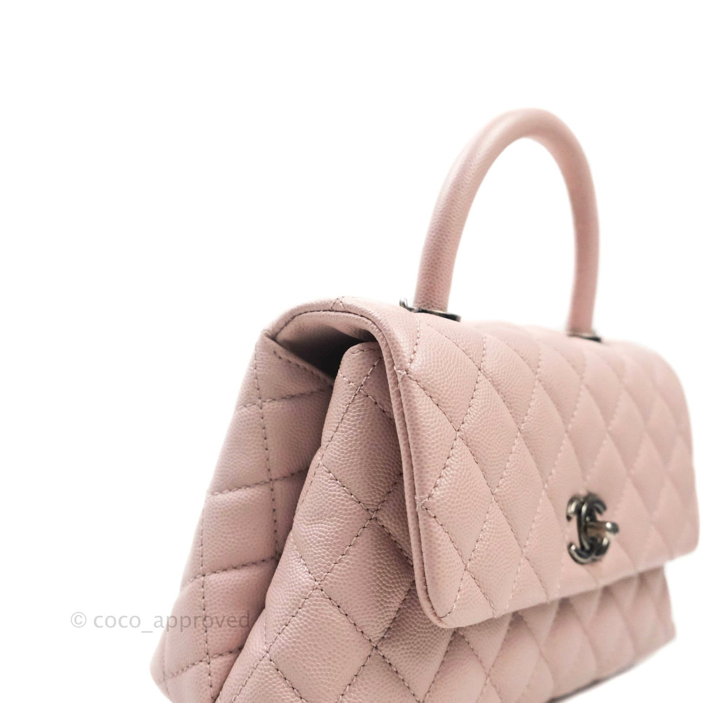 Chanel Mini (Small) Coco Handle Quilted Pink Caviar Ruthenium Hardware