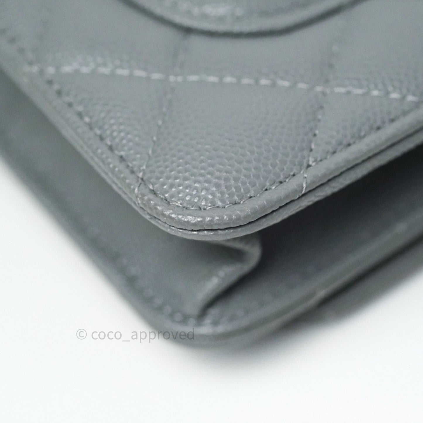 Chanel Caviar Quilted Wallet on Chain WOC Grey Light Gold Hardware 20C