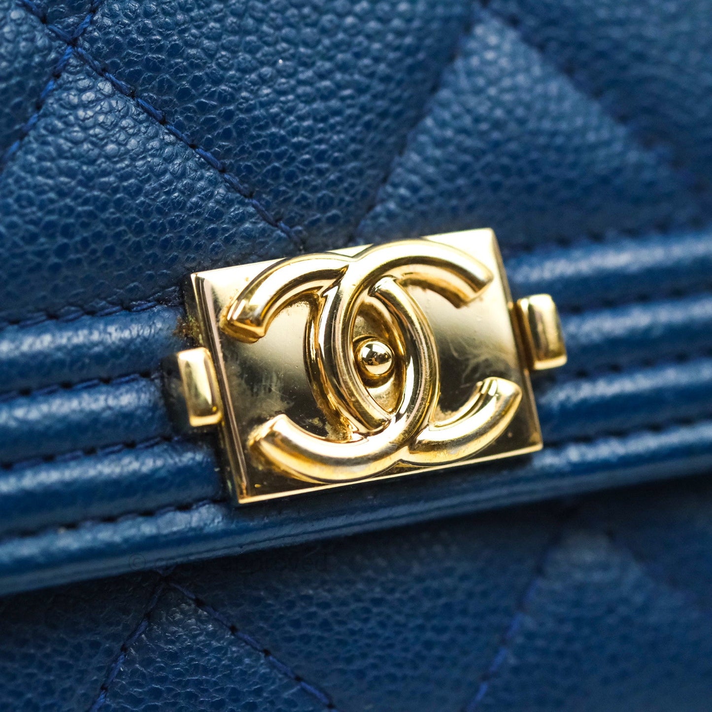 Chanel Quilted Boy Wallet on Chain WOC Blue Caviar Gold Hardware