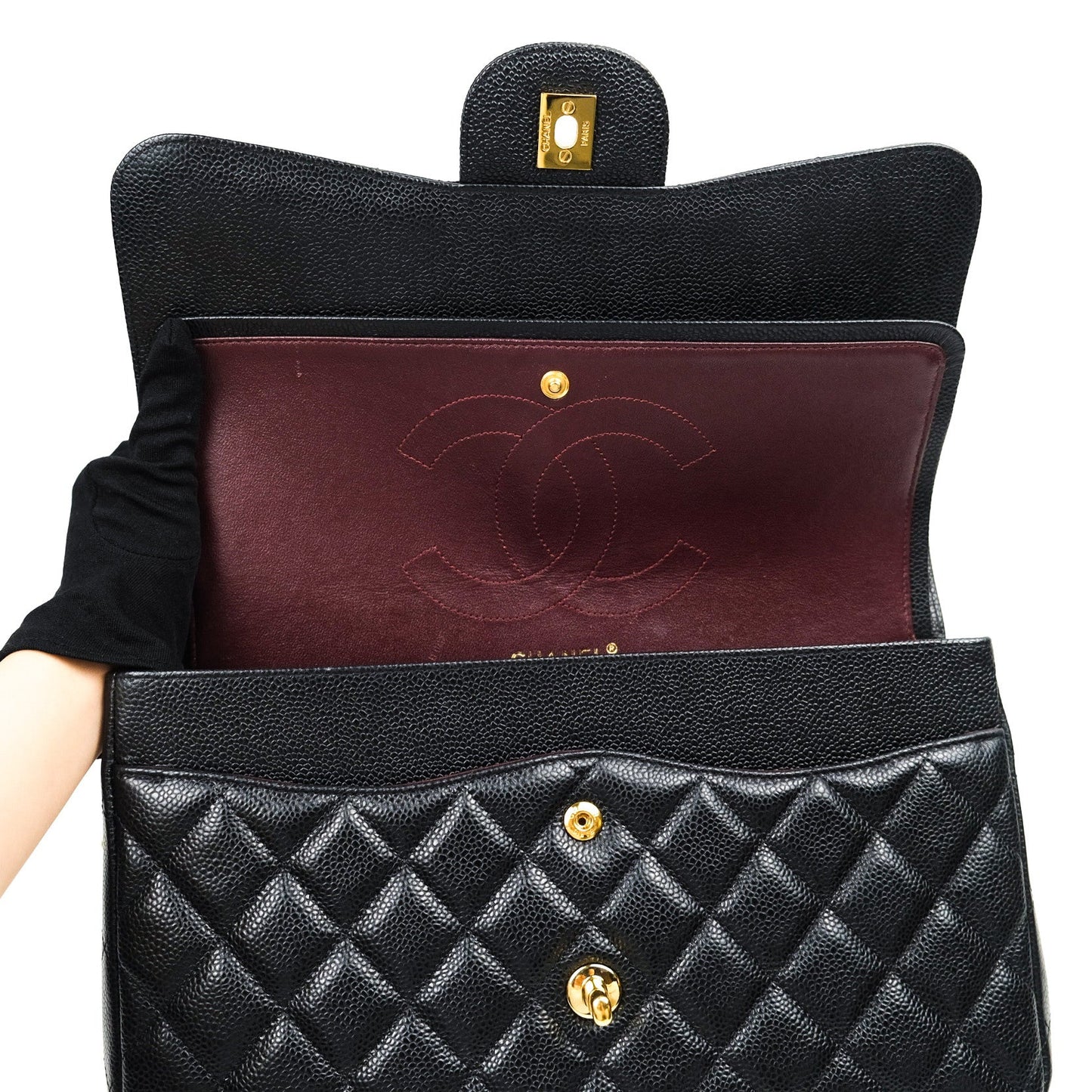 Chanel Classic Jumbo Double Flap Black Caviar Gold Hardware⁣⁣