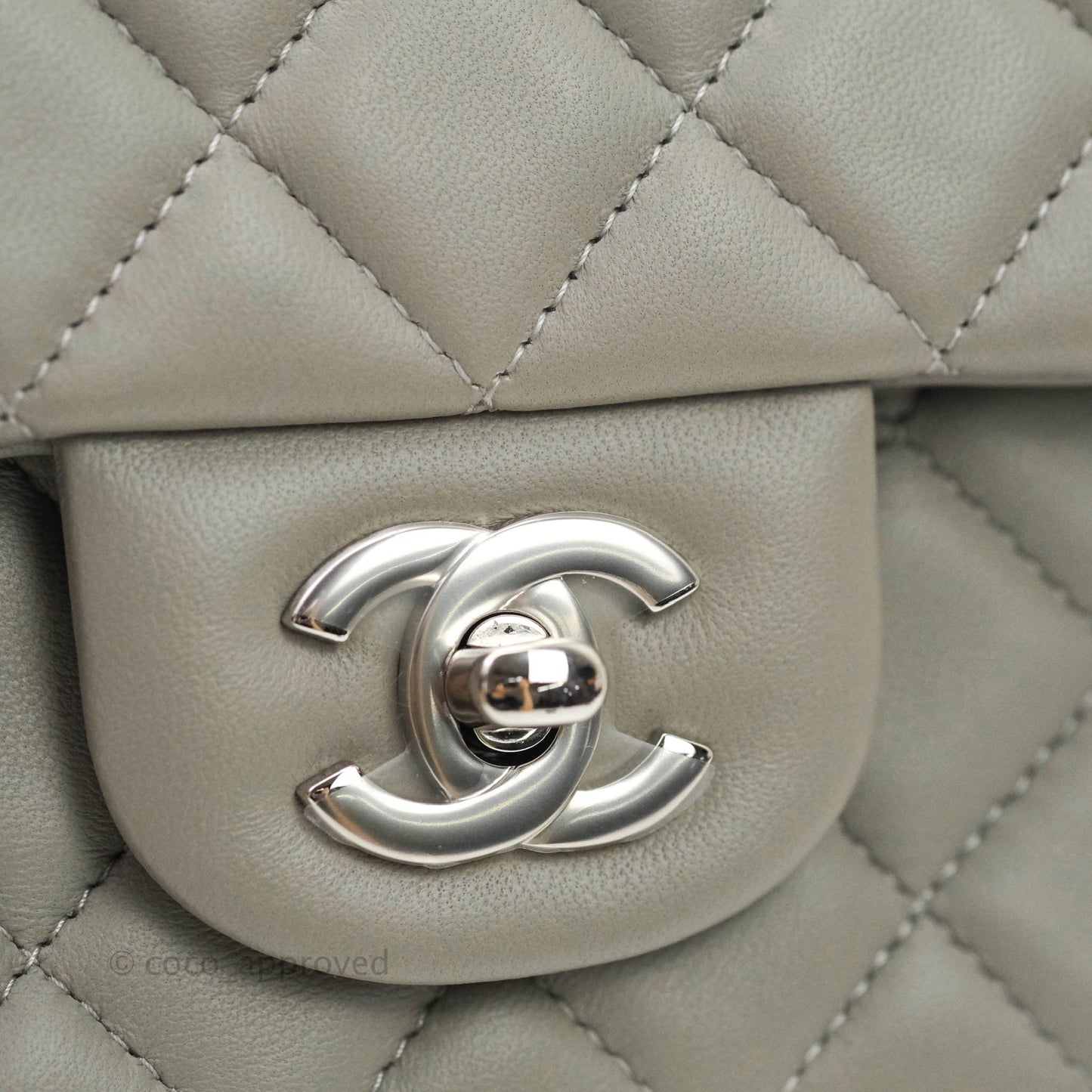 Chanel Quilted Mini Rectangular Flap Grey Lambskin Silver Hardware 19B
